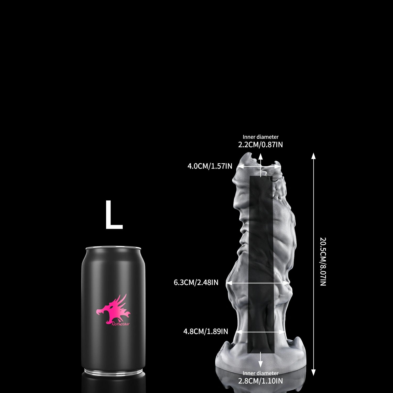  Flared suction cup base of the silver biomechanical ovipositor toy size L.