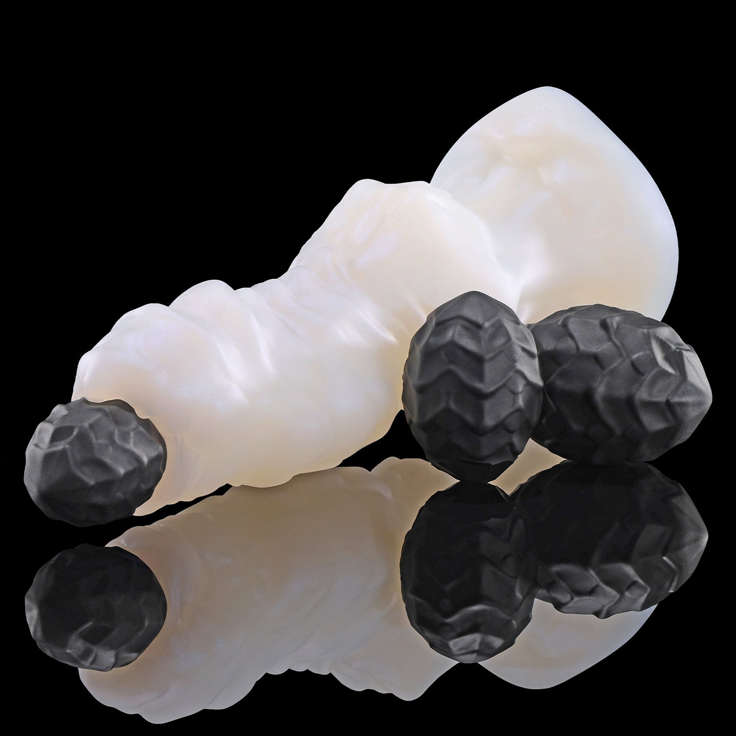  Flared suction cup base of the silver biomechanical ovipositor toy.