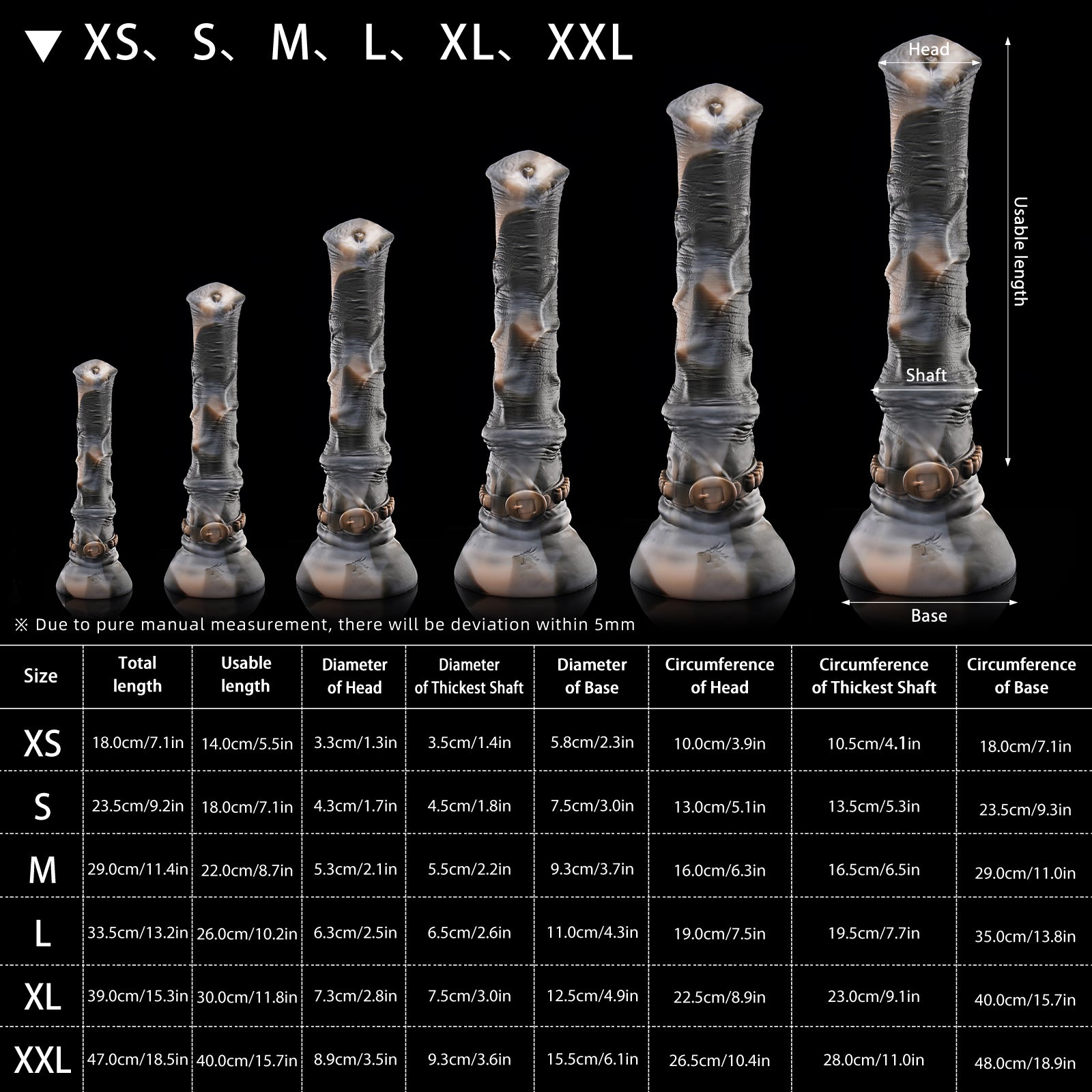 Nothosaur-HUNTER-JACK-Horse-Cock-Dildo-Animal-Dildo-Huge-Anal-Toys-size-chart