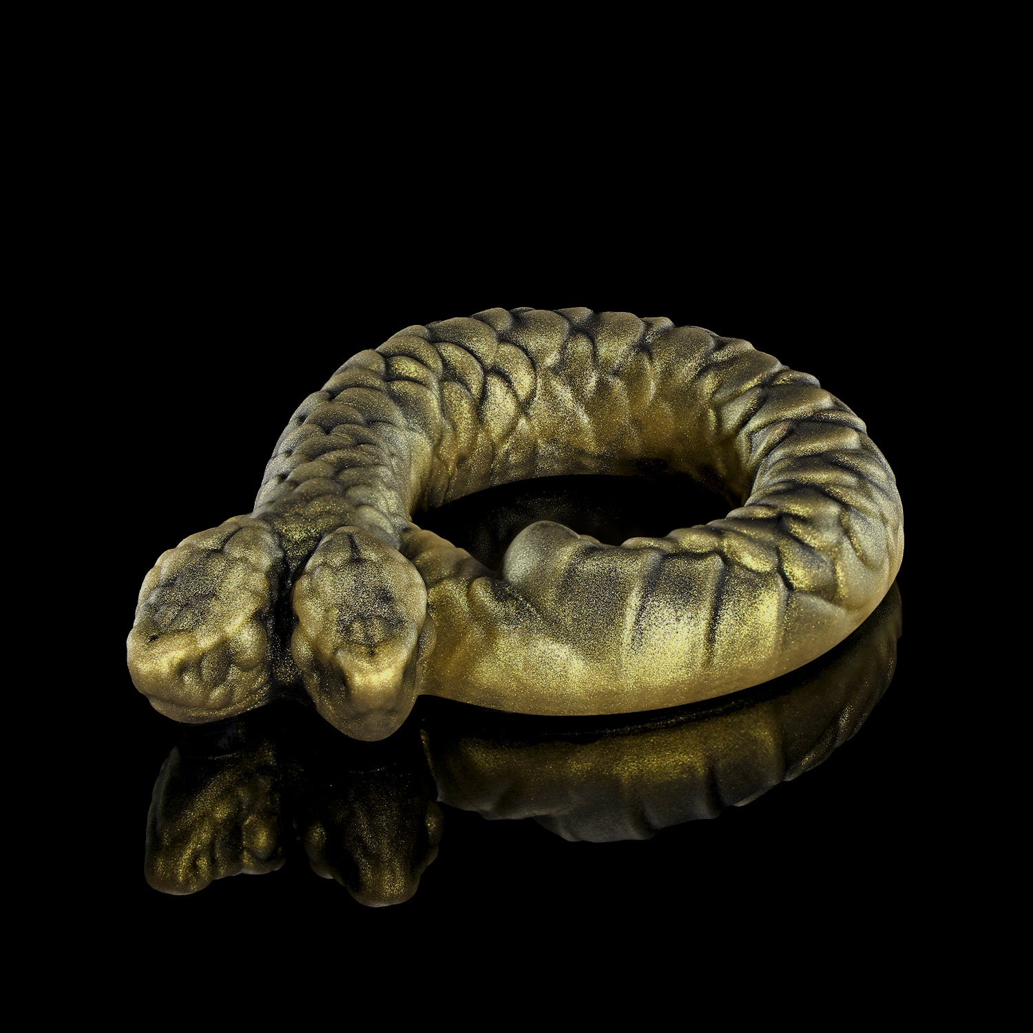 Twin's Ring Silicone Cock Ring Angled View Gladiator Gold Color 