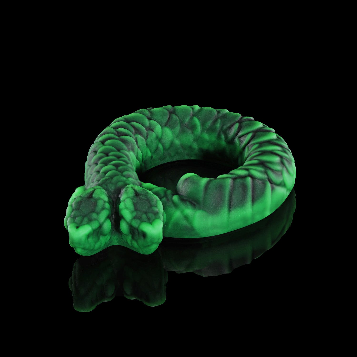 Twin's Ring Shadow Green Color Silicone Cock Ring Snake Design Angled View