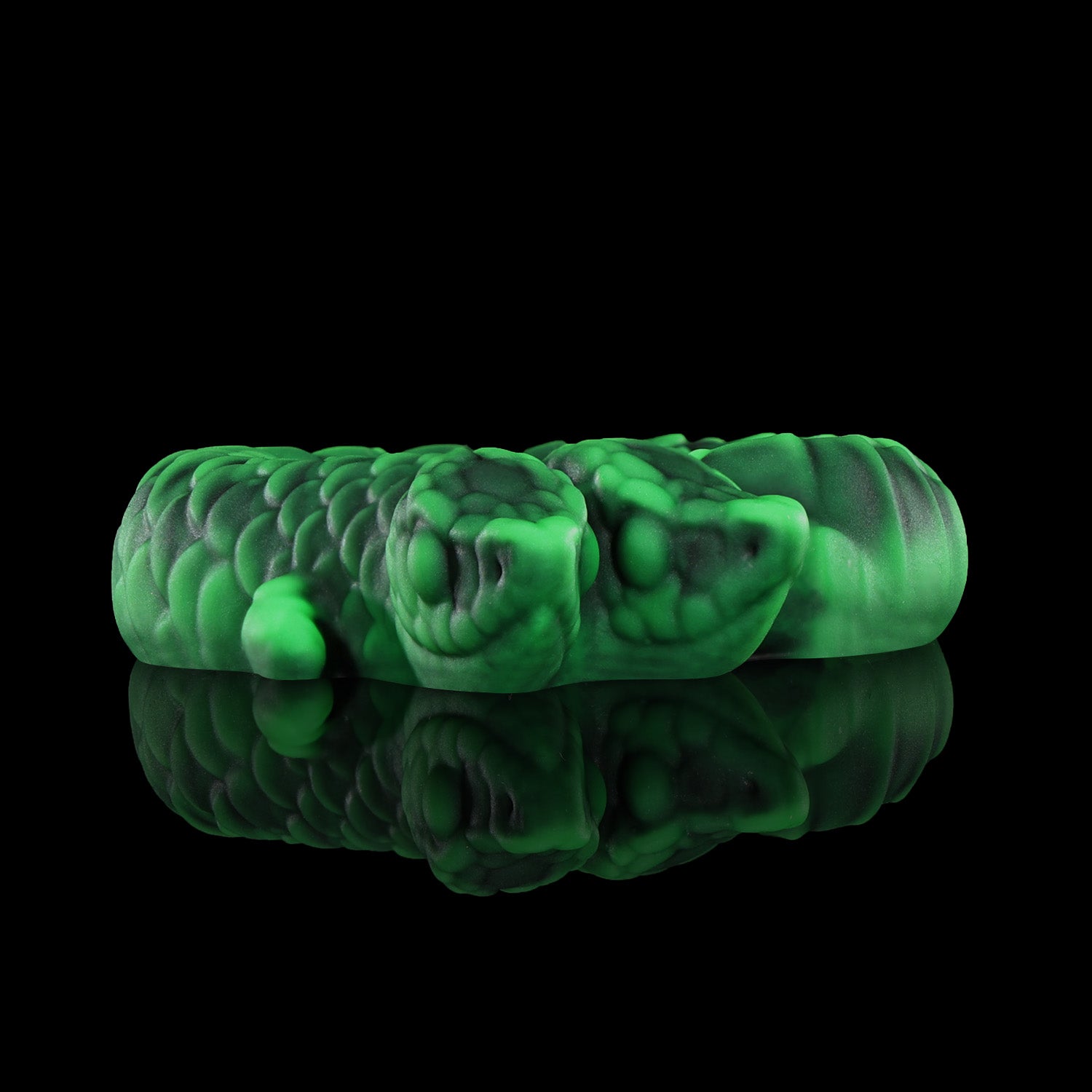 Twin's Ring Shadow Green Color Silicone Cock Ring Snake Design Side View