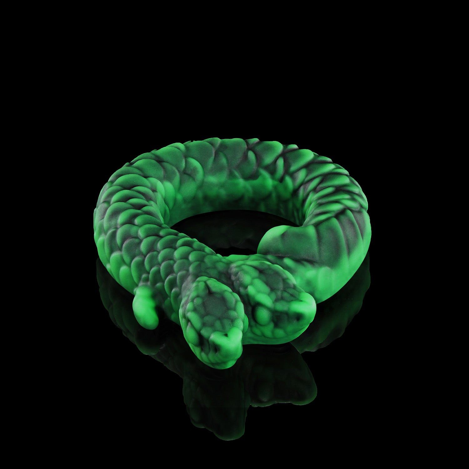 Twin's Ring Shadow Green Color Silicone Cock Ring Snake Design Top View