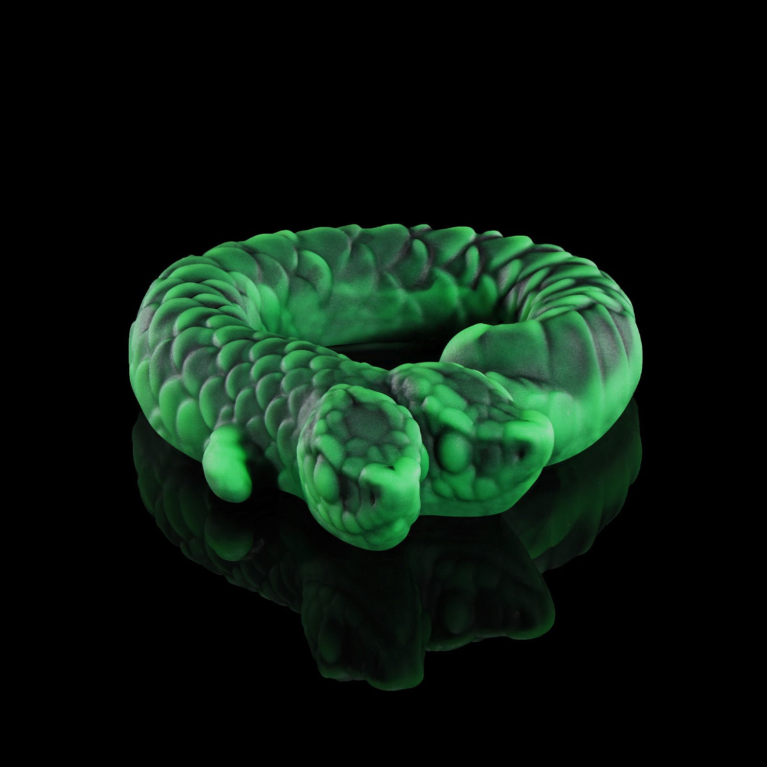 Twin's Ring Shadow Green Color Silicone Cock Ring Snake Design Top View 2