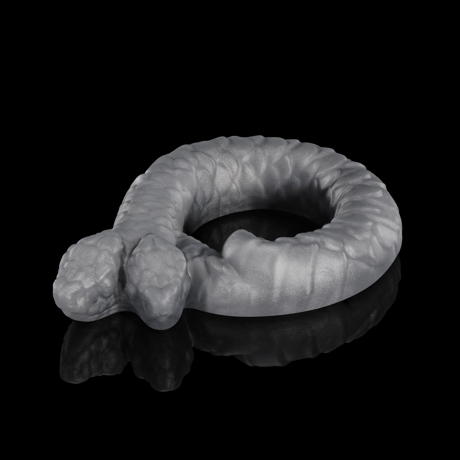 Twin's Ring Silicone Cock Ring Angled View Silver Color