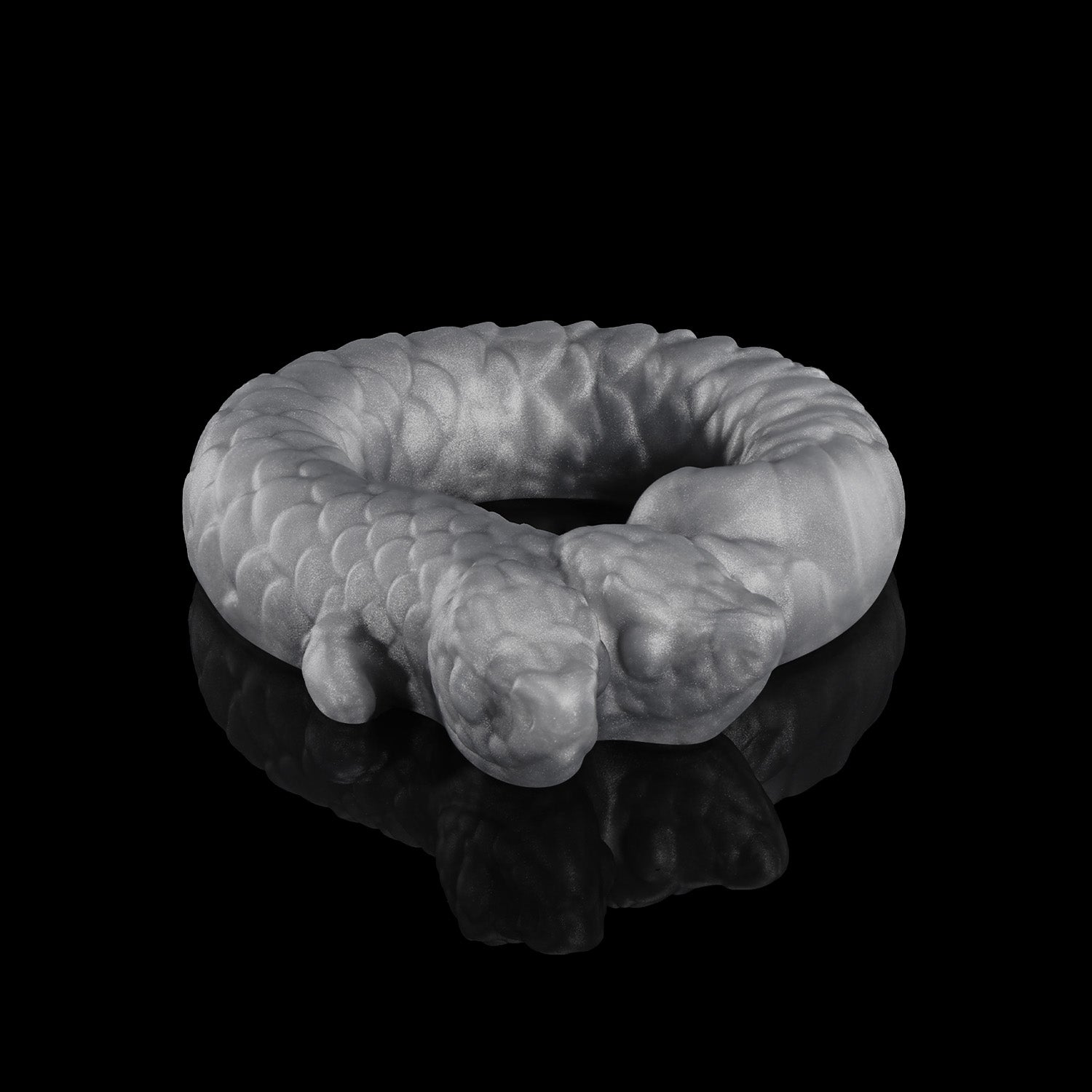 Twin's Ring Silicone Cock Ring Angled View Silver Color