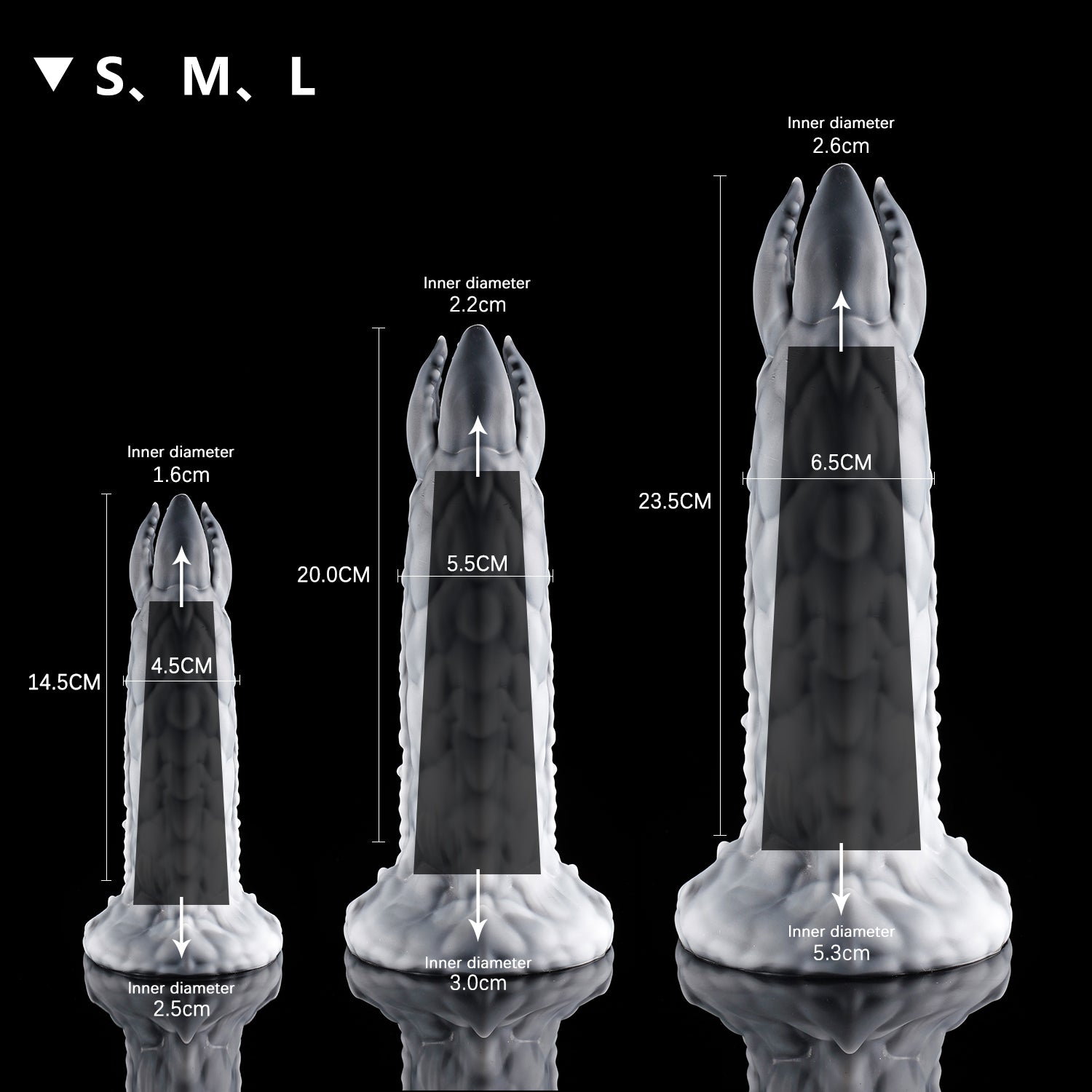 Opaque slate gray ZERGER ovipositor dildo with textured chrysalis alien eggs Size