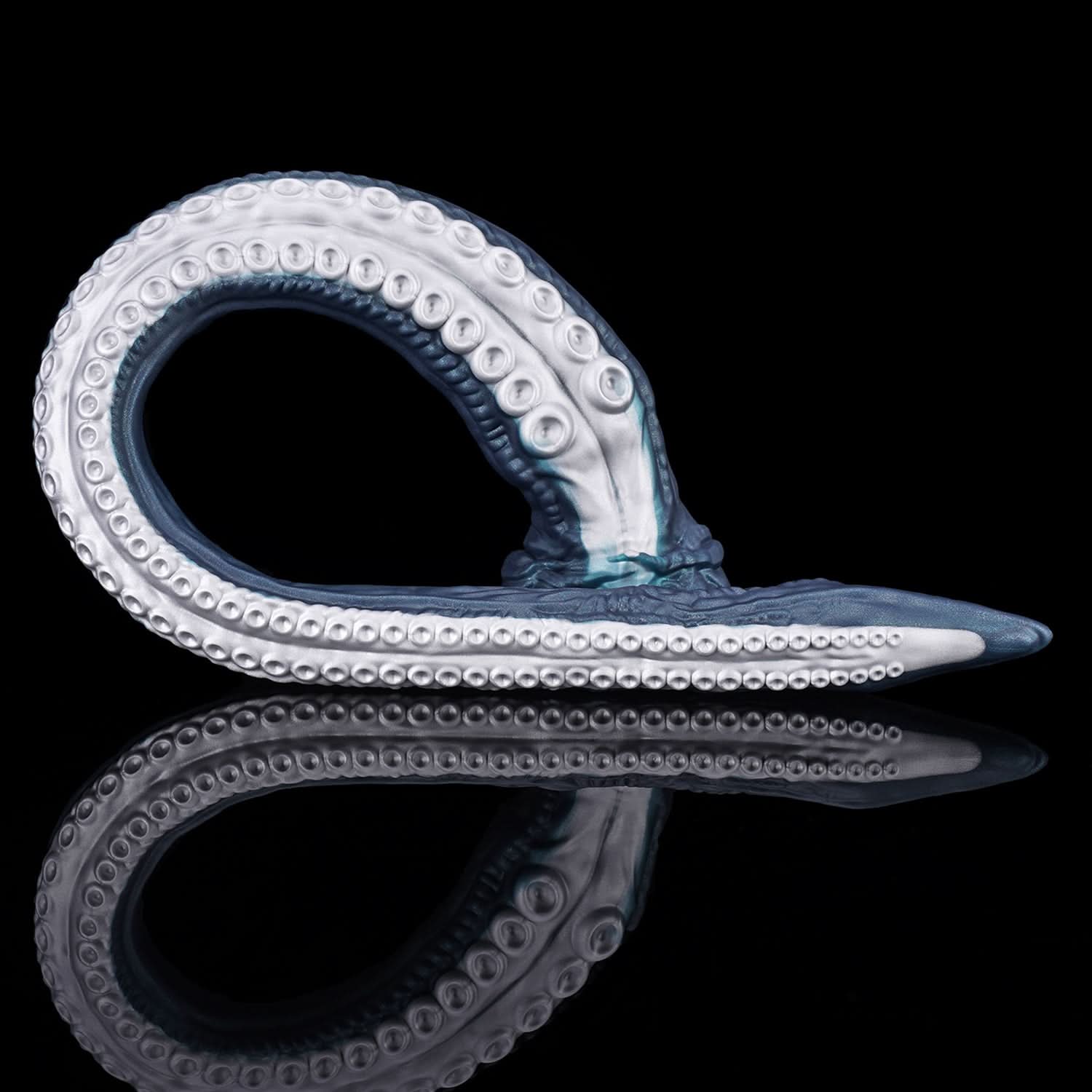 ABYSS II long tentacle dildo with a curved suction-cup texture and flared base - curved profile view