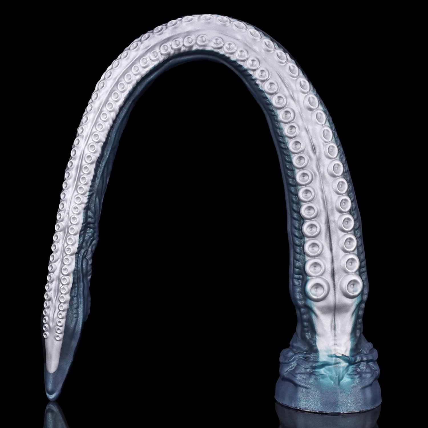 ABYSS II long tentacle dildo with a curved suction-cup texture and flared base - curved side view