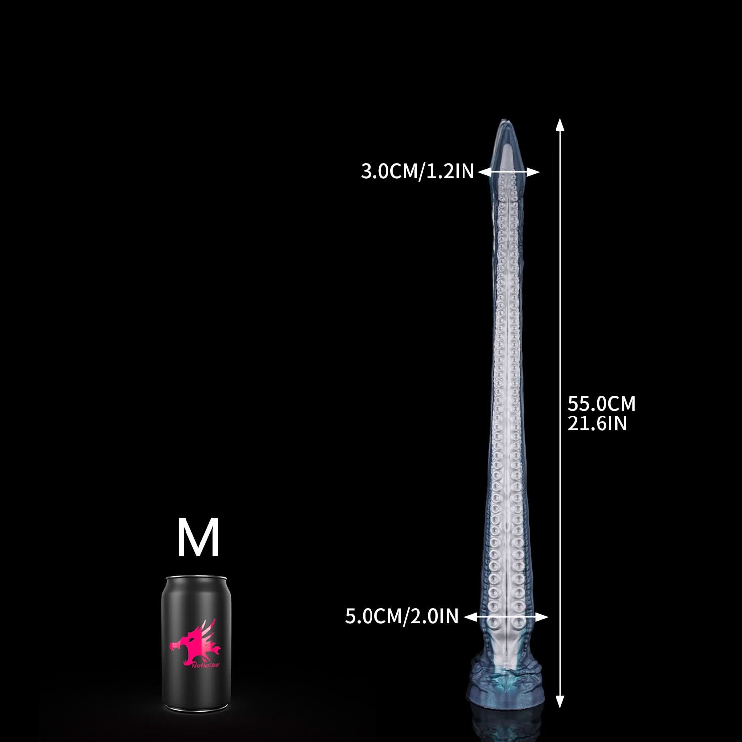ABYSS II long tentacle dildo with a curved suction-cup texture and flared base - M size guide