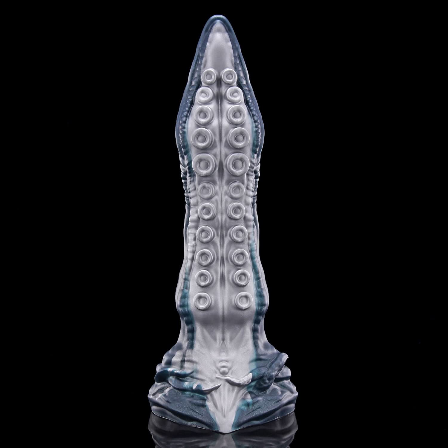 ABYSS tentacle dildo with rows of suction cups and a sculpted fantasy base - underside suction-cup detail