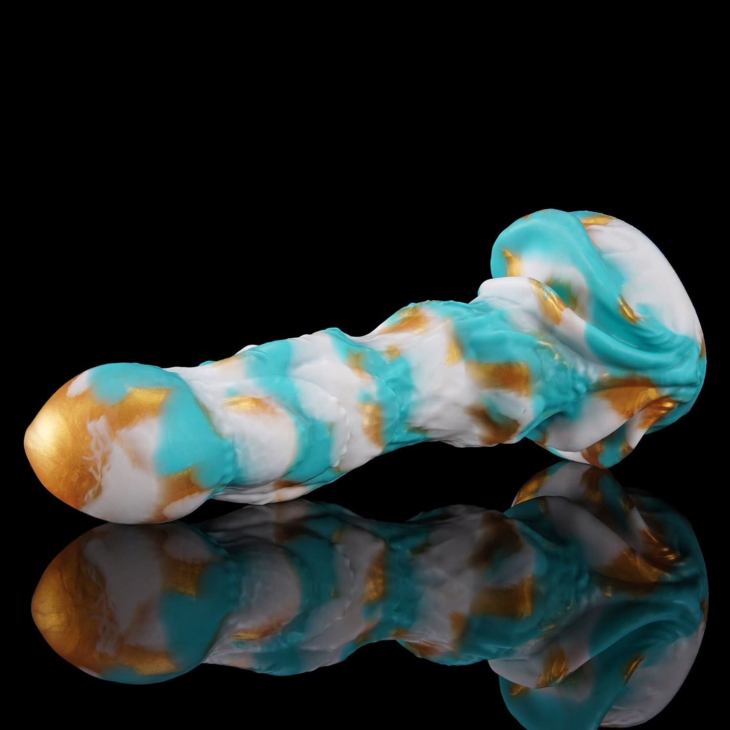 AGNME mermaid fantasy dildo with flowing wave-like folds and a sculpted base - low side view