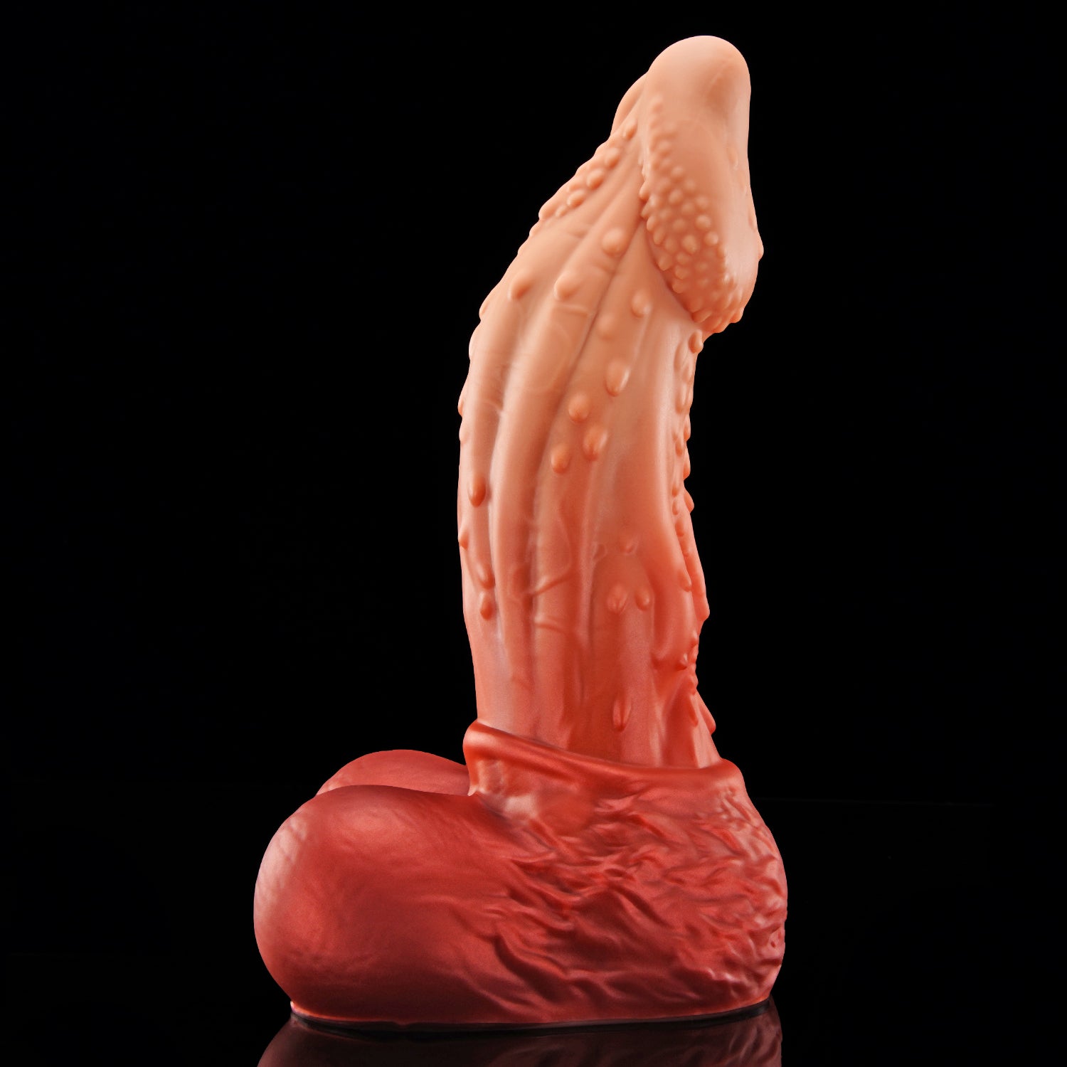 ALCANON fantasy animal dildo with a textured shaft, sculpted head, and rounded balls - curved side profile