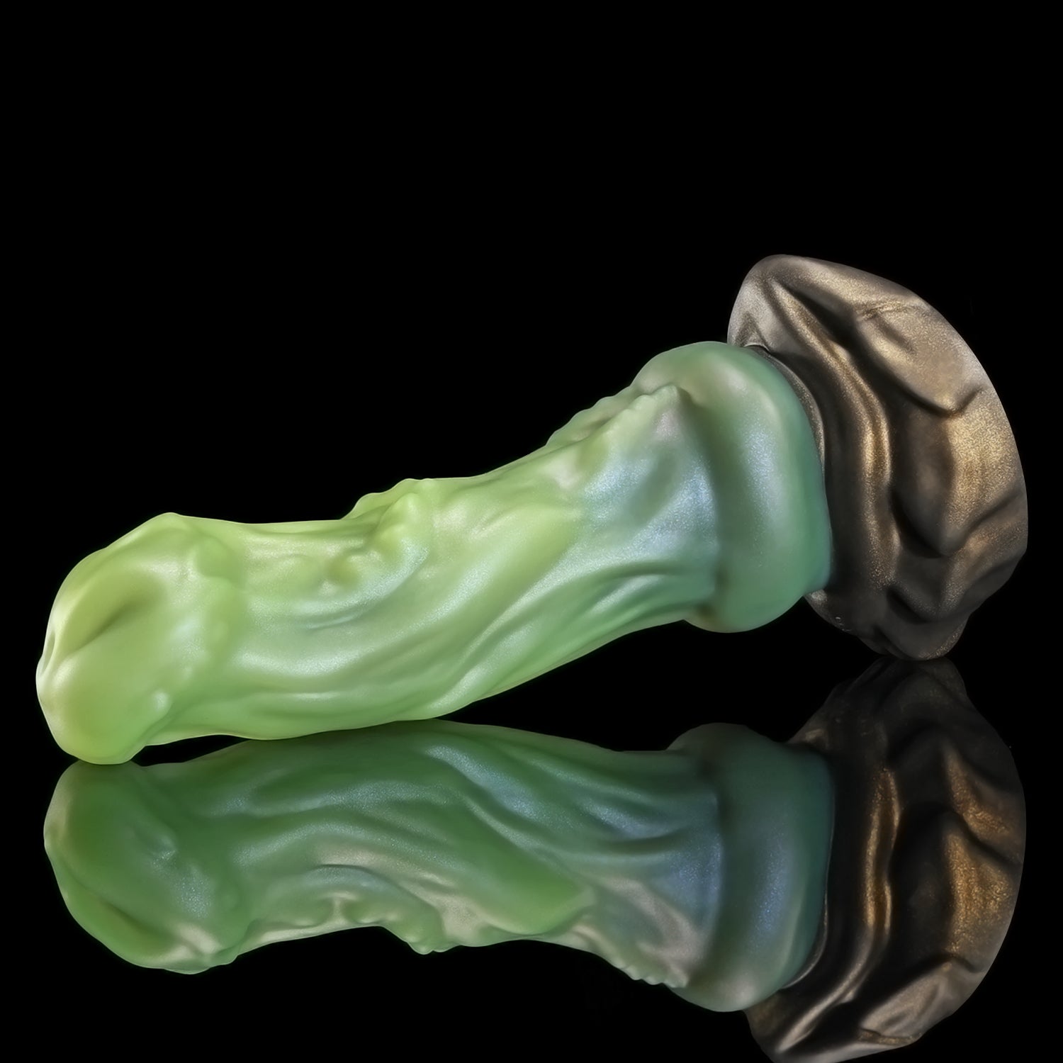 Avenging Dragon custom fantasy dragon dildo with a smooth sculpted shaft and wide textured base - angled side view
