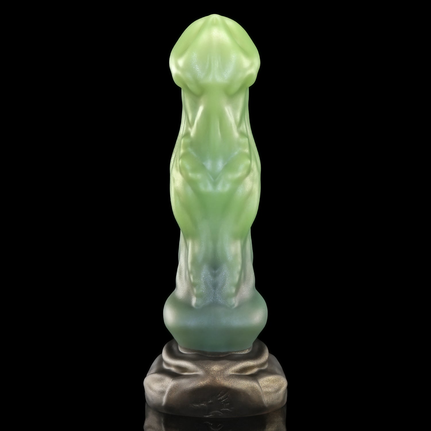Avenging Dragon custom fantasy dragon dildo with a smooth sculpted shaft and wide textured base - upright rear view