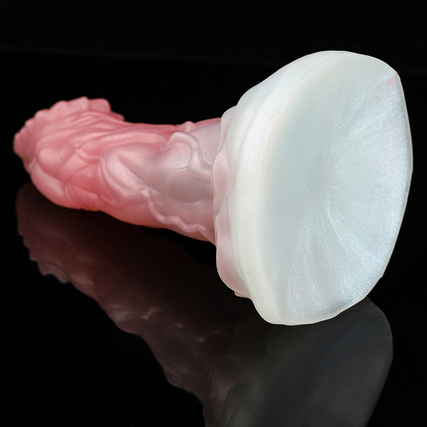 BYRNE custom dragon fantasy dildo with a sculpted ridged shaft and wide flared base - base and shaft view
