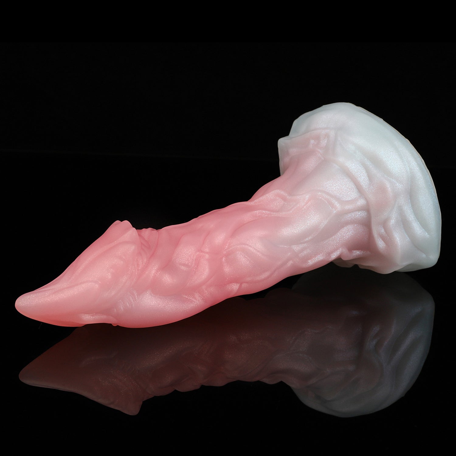 BYRNE custom dragon fantasy dildo with a sculpted ridged shaft and wide flared base - side view
