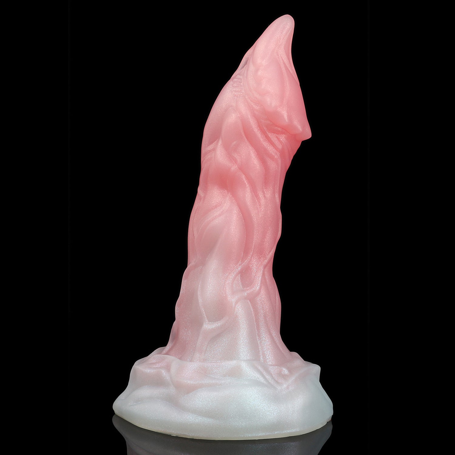 BYRNE custom dragon fantasy dildo with a sculpted ridged shaft and wide flared base - upright angled view