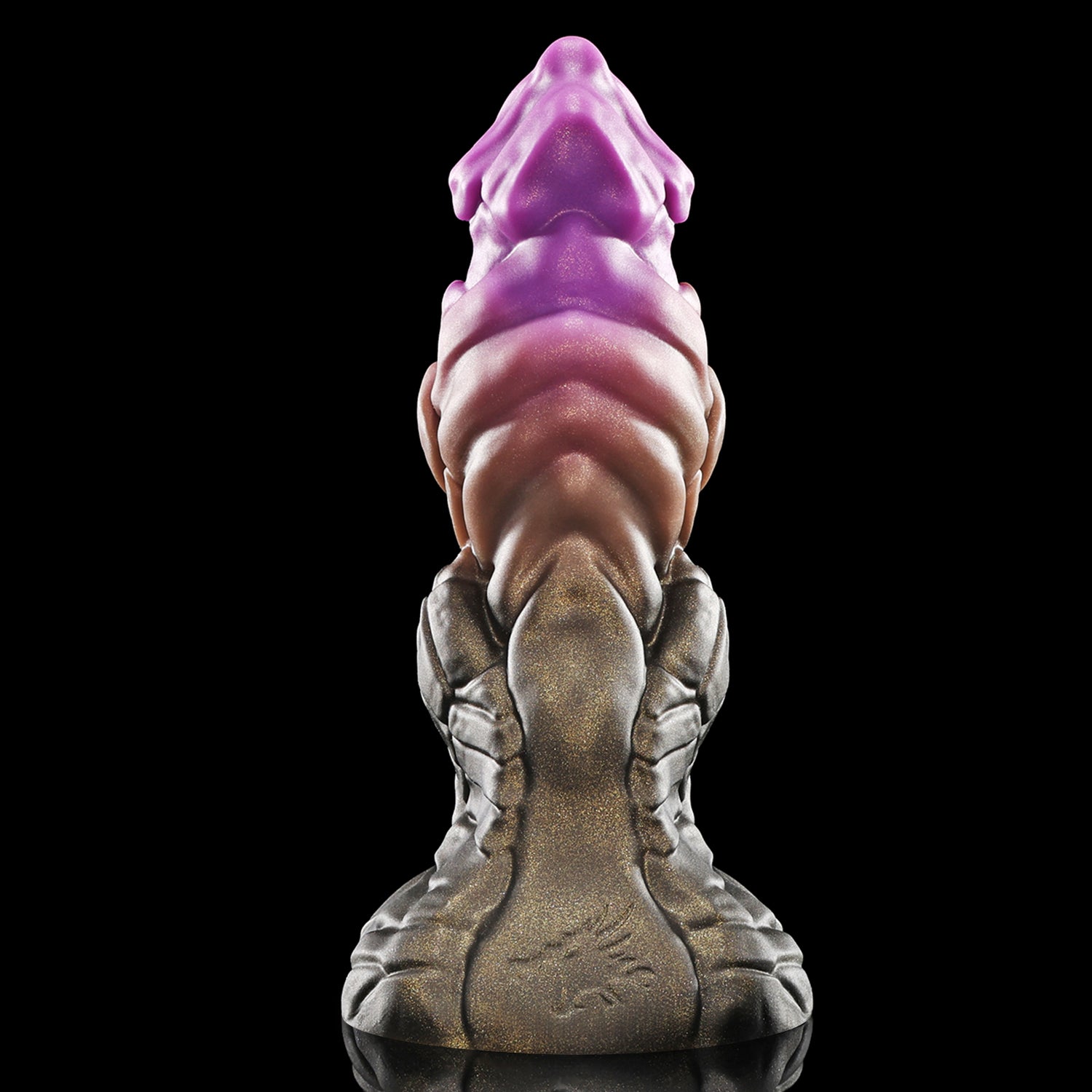 GRAVIOS custom dragon fantasy dildo with an armored textured shaft and wide sculpted base - purple and black colorway front view