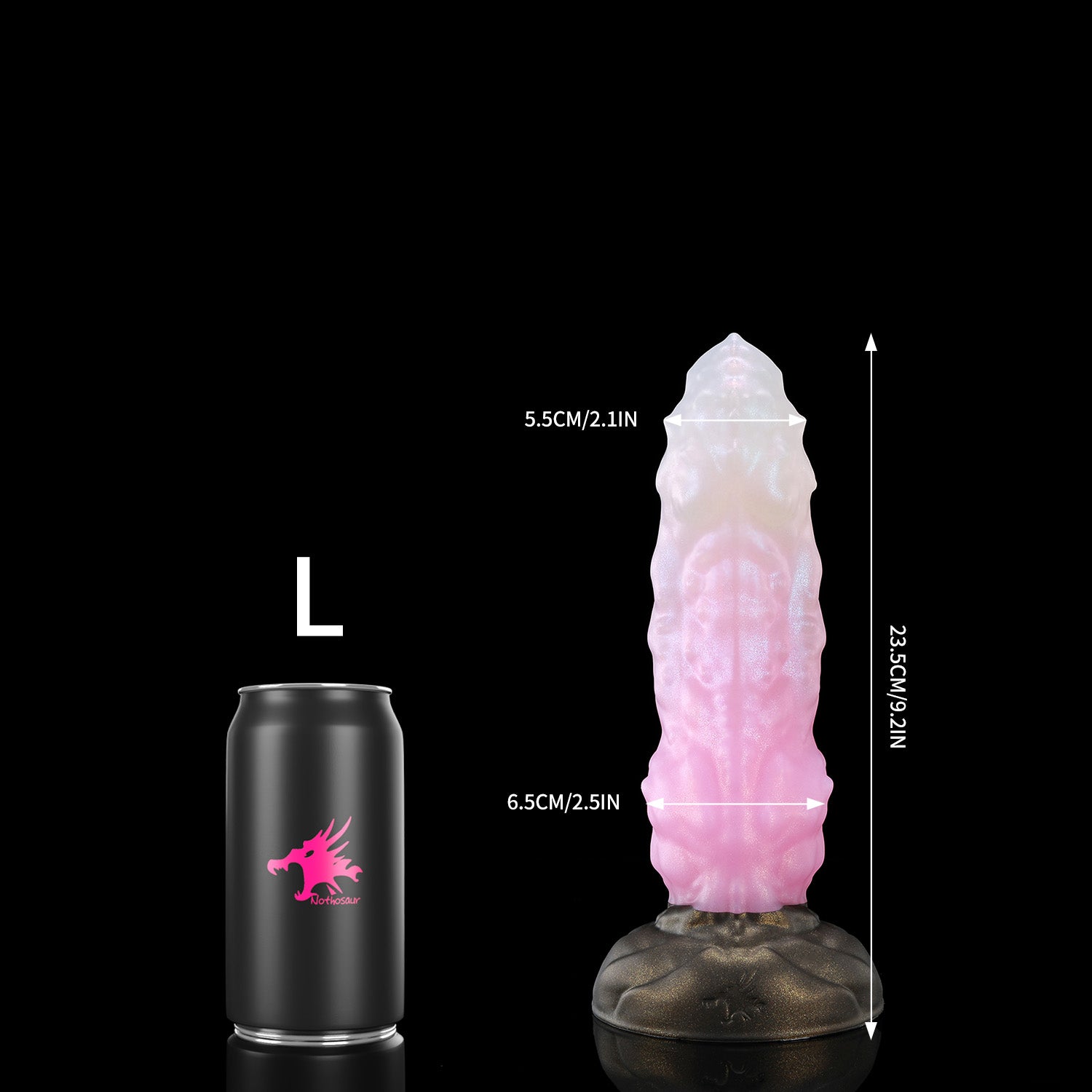 Howling Dragon custom dragon knot fantasy dildo with a textured shaft and suction cup base - L size comparison