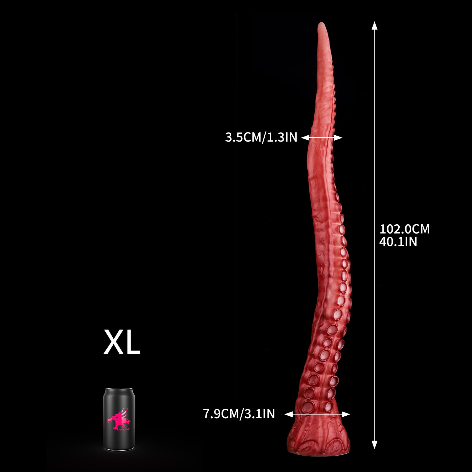 ALLA curved tentacle dildo with raised suction cups and sculpted flared base - XL size guide