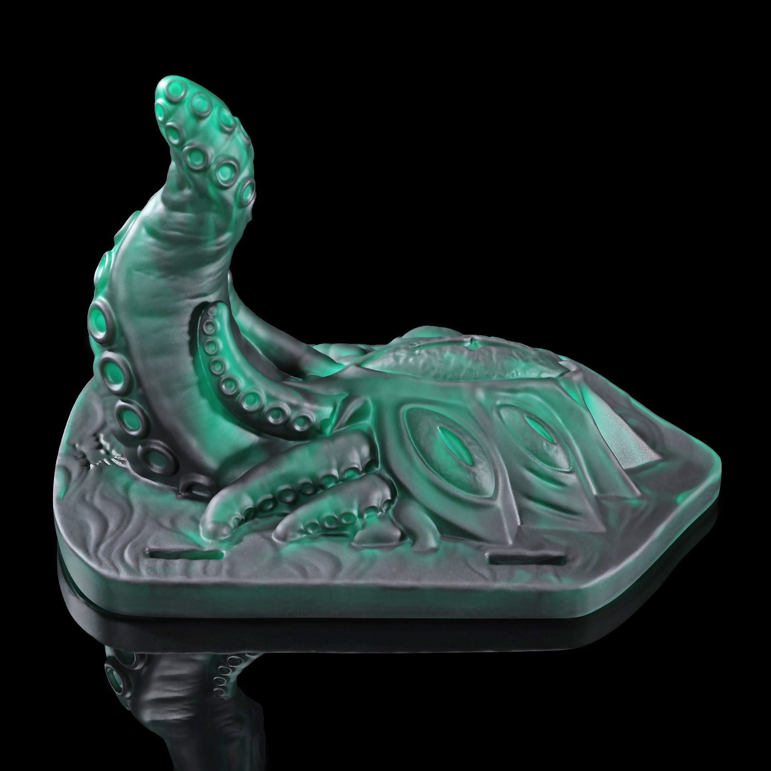 Alla's Gaze fantasy grinder with sculpted tentacles, raised texture, and adjustable harness straps - green angled side view