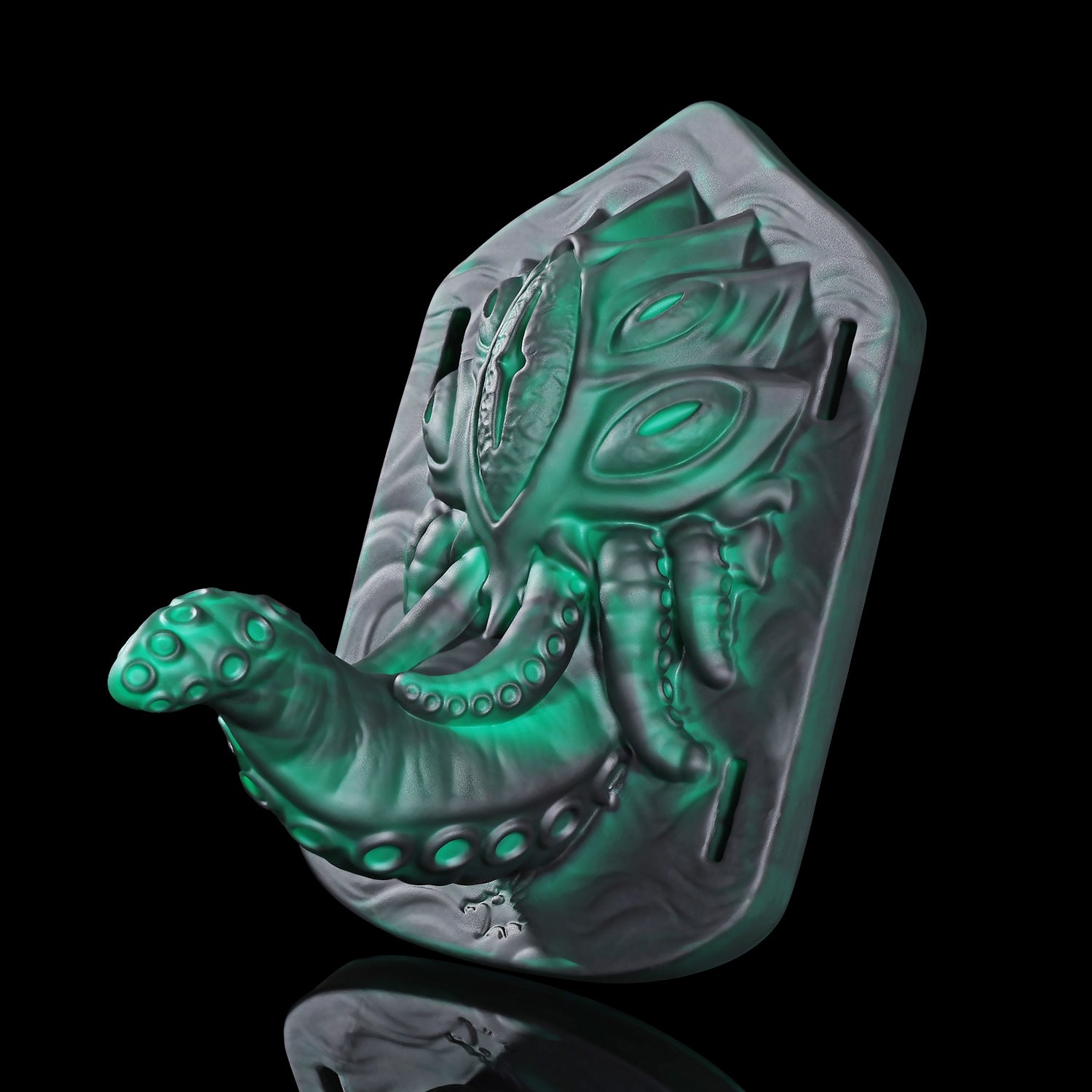Alla's Gaze fantasy grinder with sculpted tentacles, raised texture, and adjustable harness straps - green front view