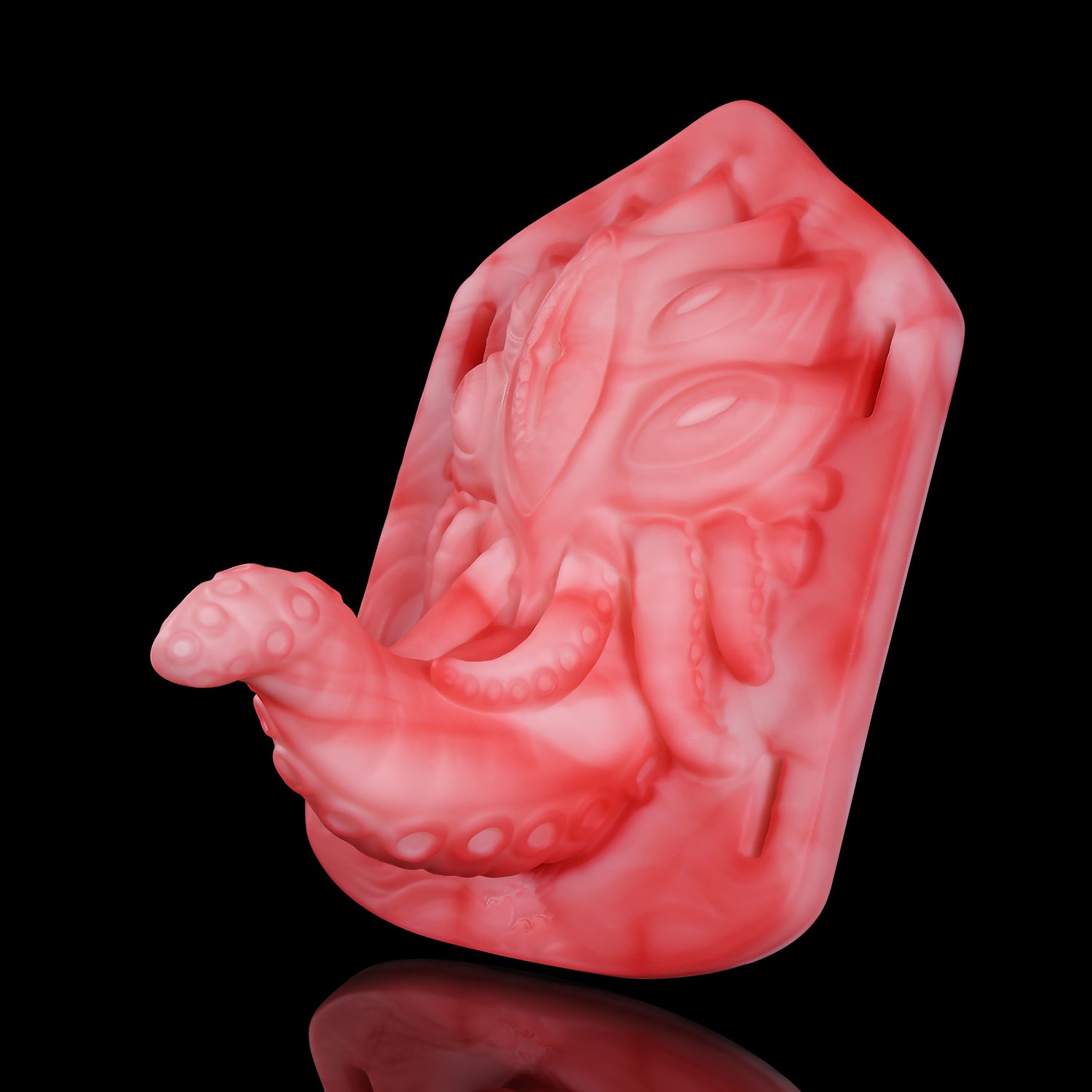Alla's Gaze fantasy grinder with sculpted tentacles, raised texture, and adjustable harness straps - pink angled side view
