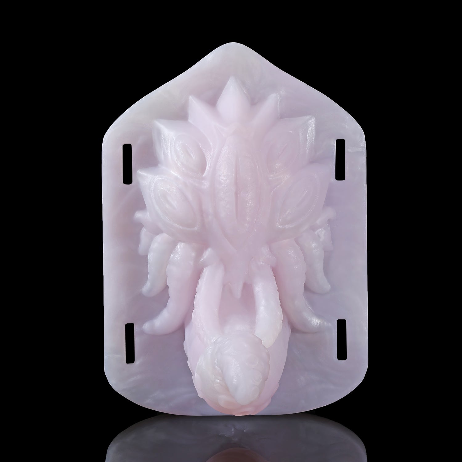 Alla's Gaze fantasy grinder with sculpted tentacles, raised texture, and adjustable harness straps - pink side profile