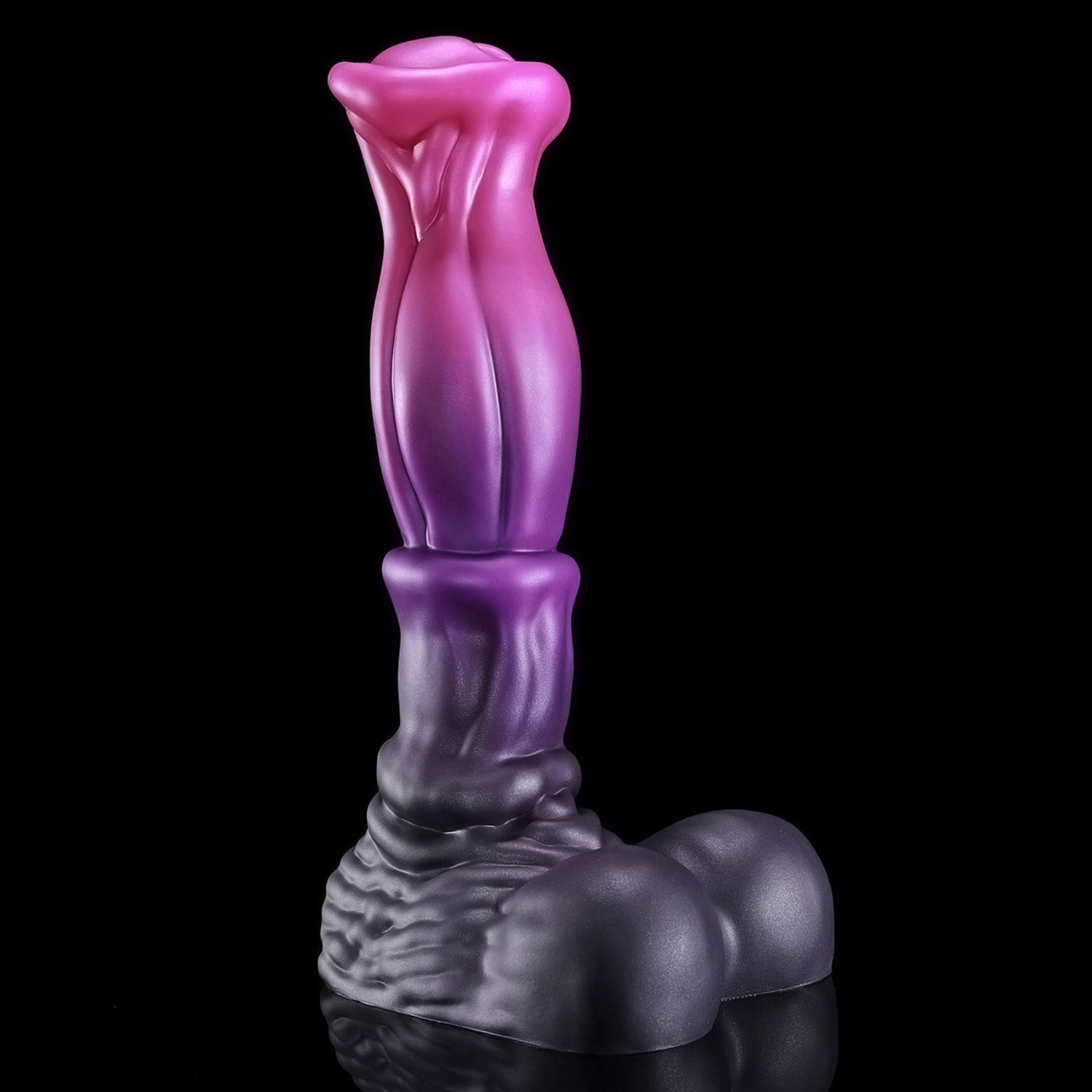 ANUBIS fantasy dildo with a sculpted tapered shaft, flared head, and rounded base - pink custom color front view