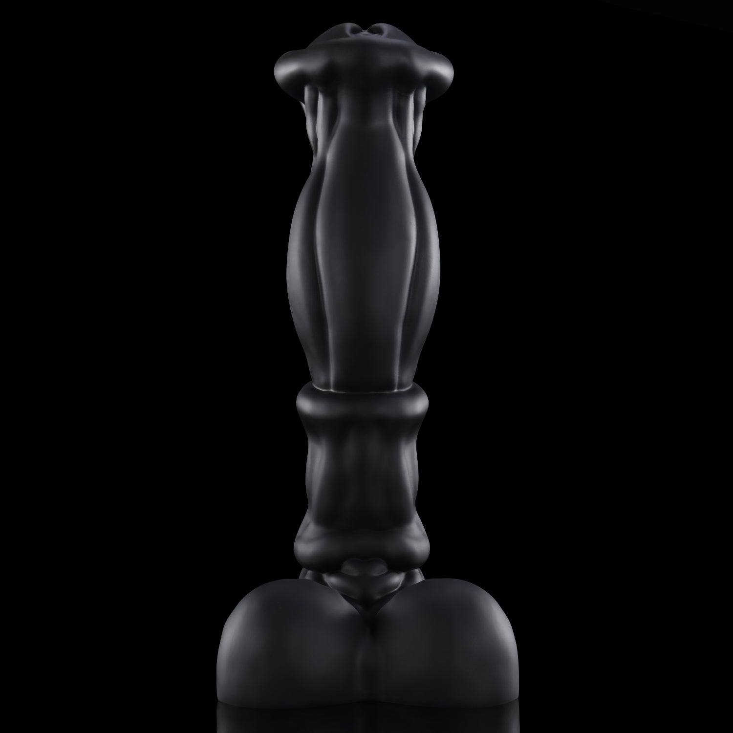 ANUBIS plus tube fantasy ejaculating dildo with a sculpted shaft, flared head, and built-in tube - black custom color side profile