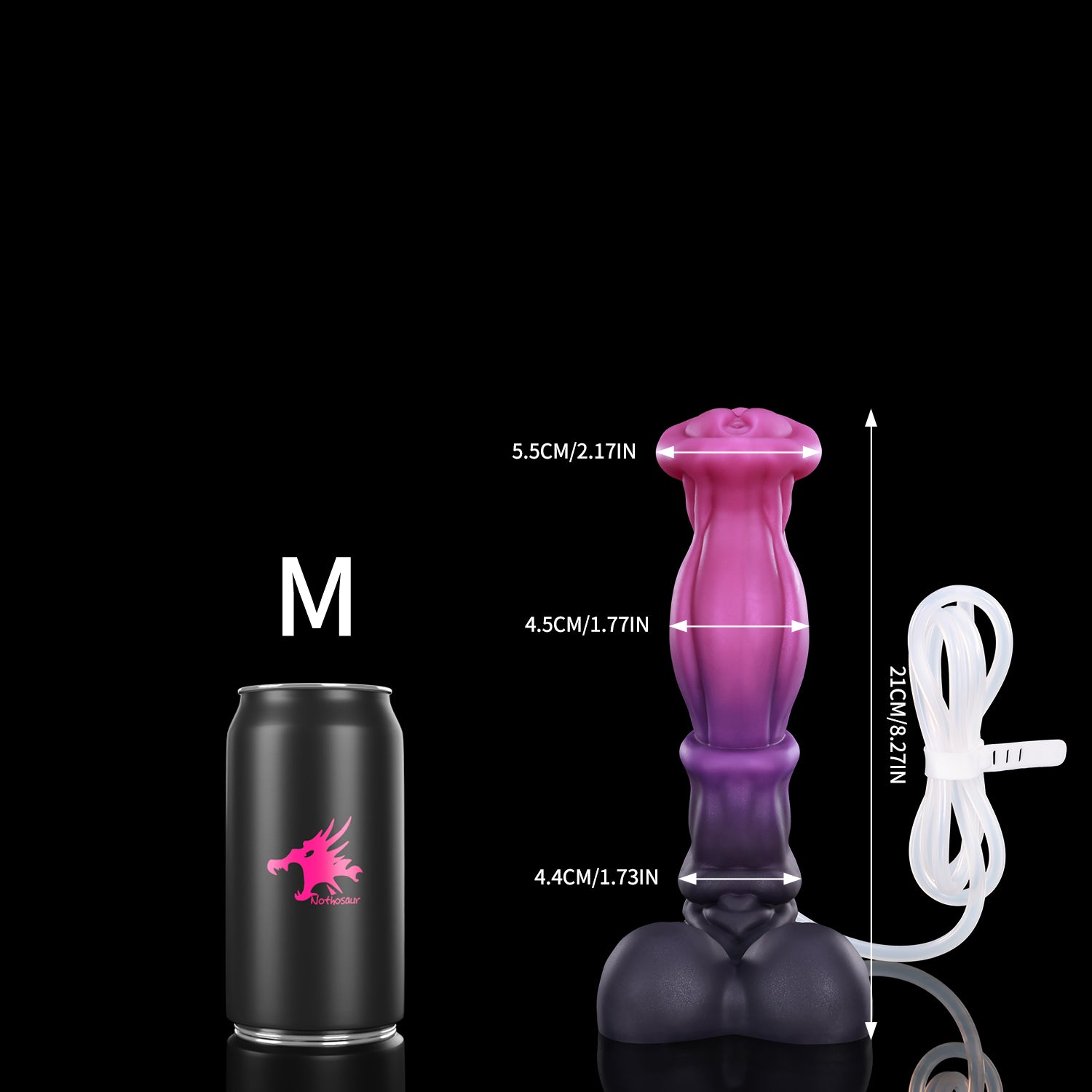 ANUBIS plus tube fantasy ejaculating dildo with a sculpted shaft, flared head, and built-in tube - M size guide with tube