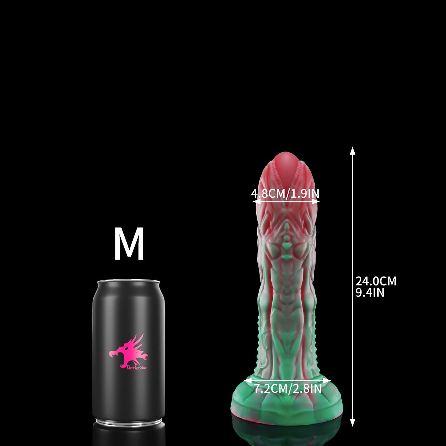 AUDREY fantasy dildo with a ridged sculpted shaft and wide suction-cup base - M size guide
