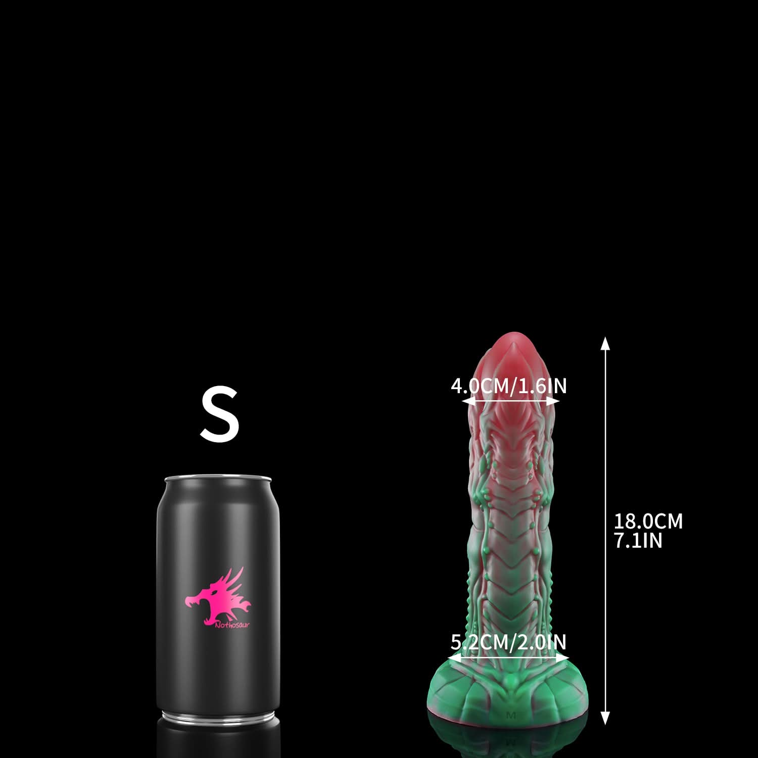 AUDREY fantasy dildo with a ridged sculpted shaft and wide suction-cup base - S size guide