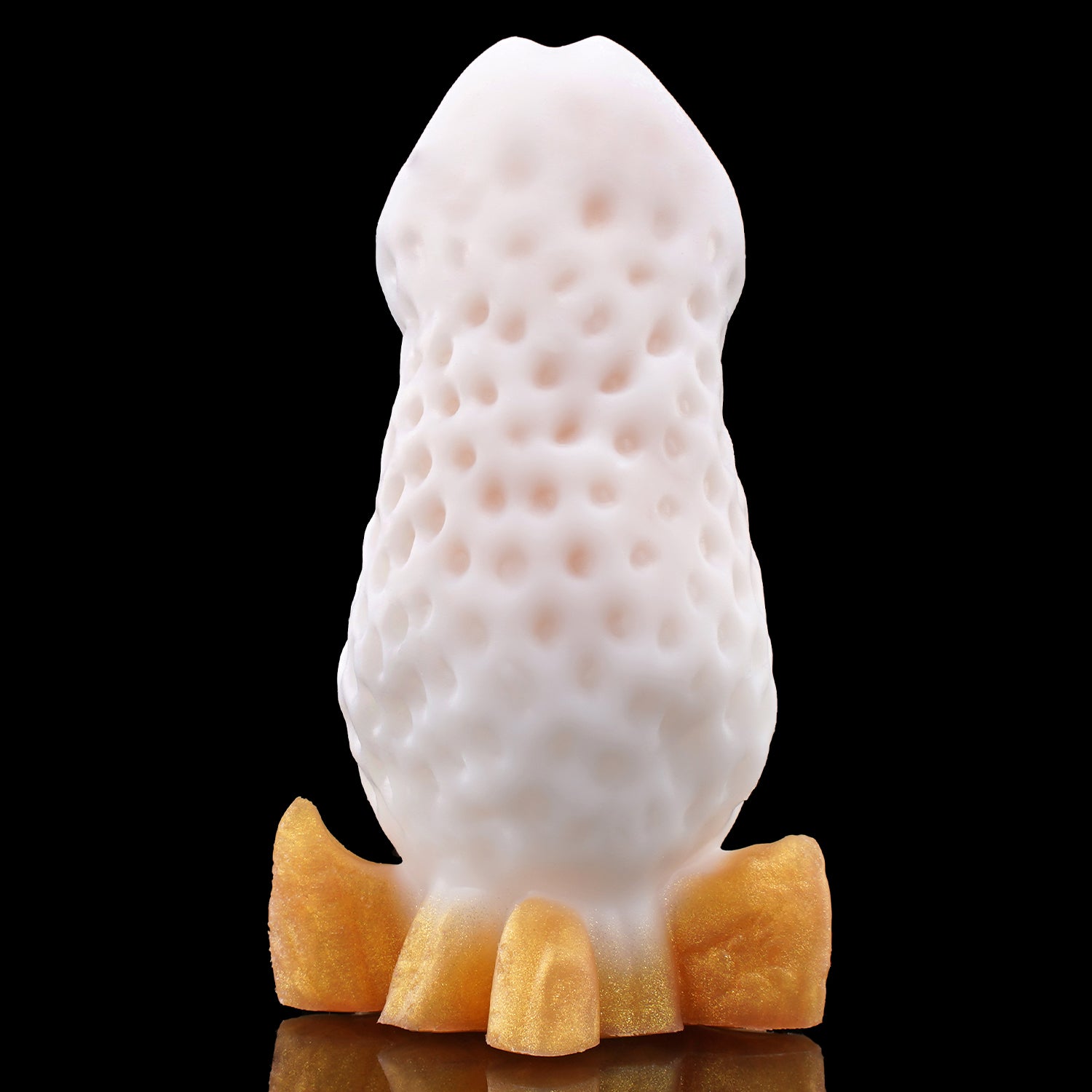 BERRYBLOOM fantasy strawberry butt plug with seed texture, leafy base, and rounded tip - white custom color side profile