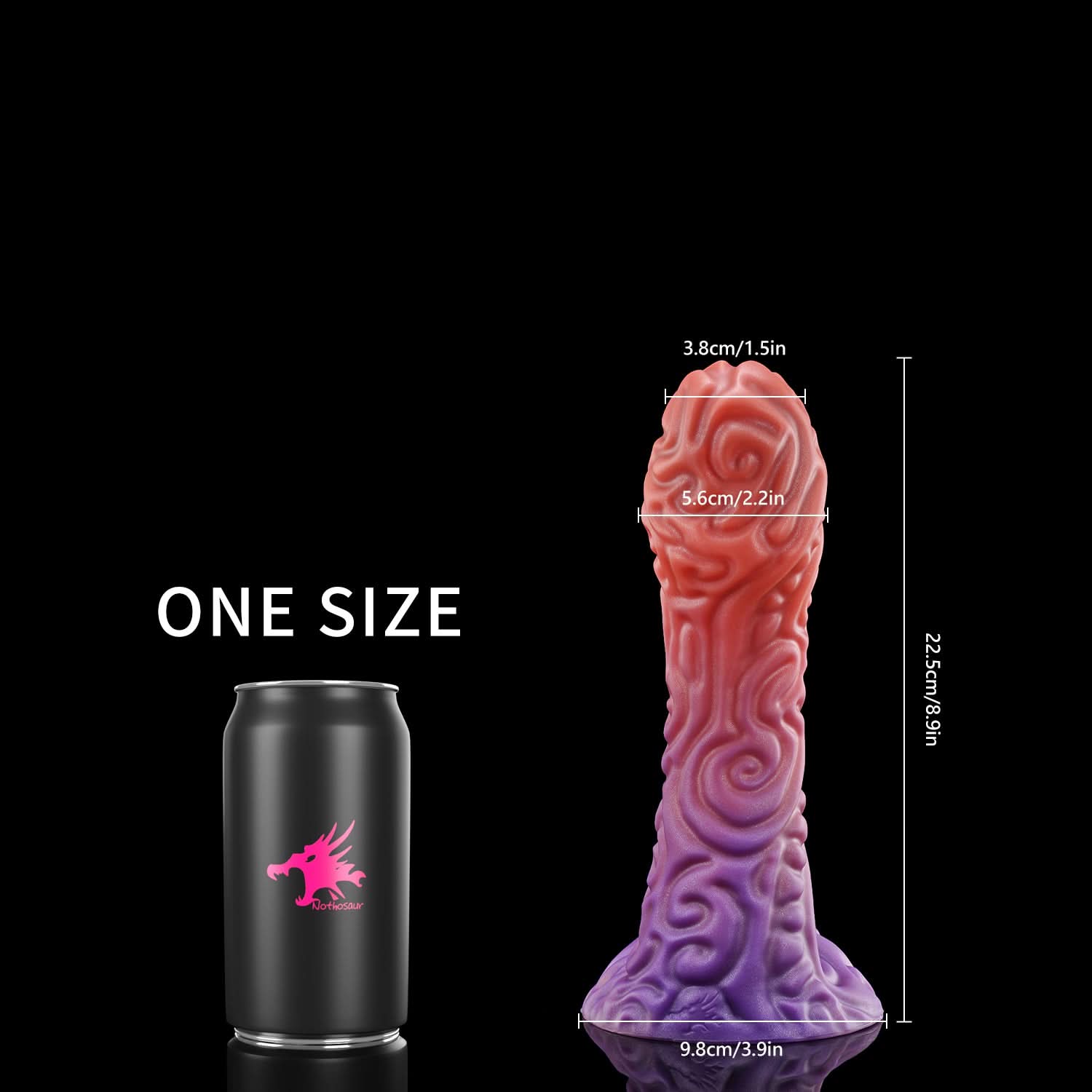 DEVIL FRUIT fantasy fruit dildo with raised spiral texture, a curved shaft, and flared suction-cup base - one-size guide