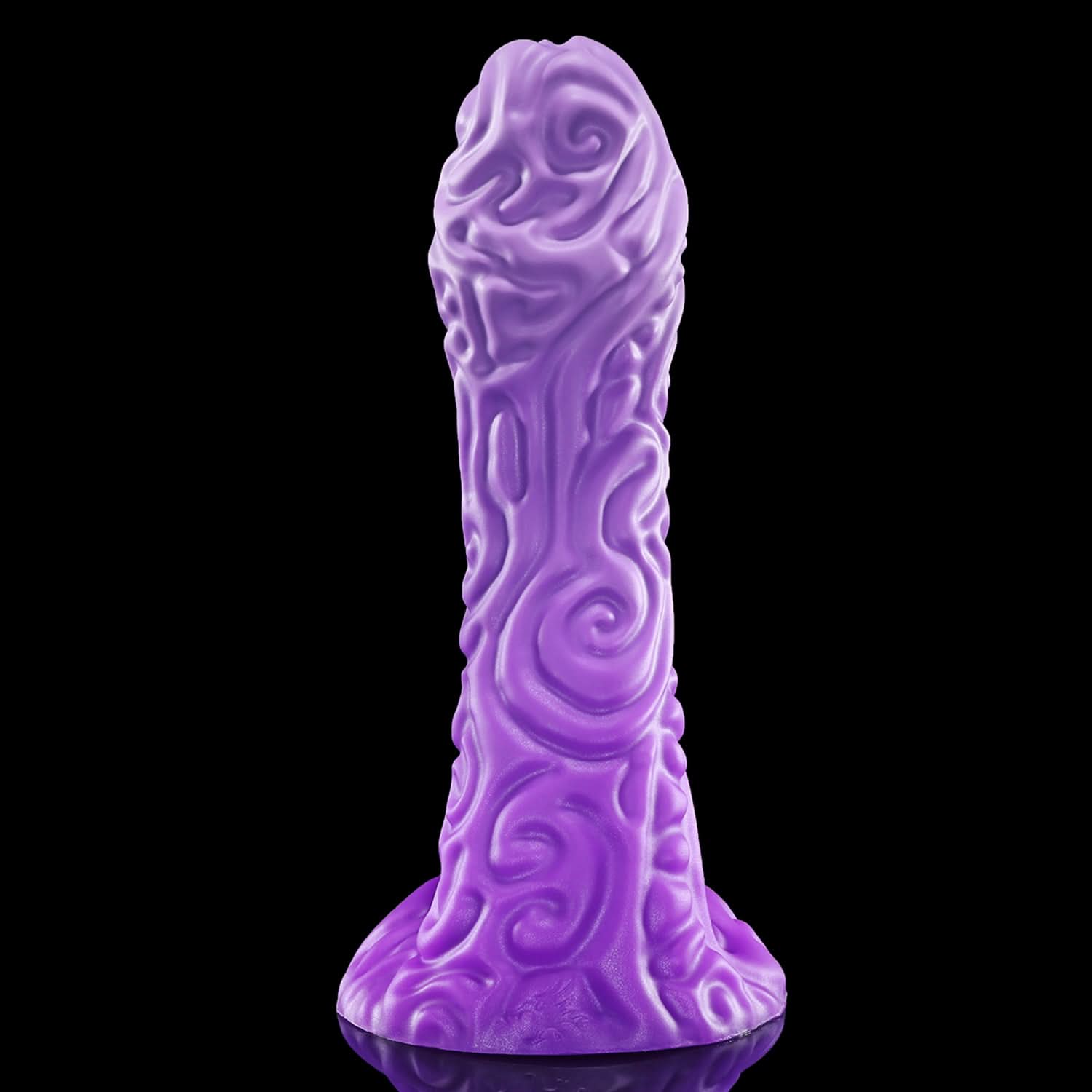 DEVIL FRUIT fantasy fruit dildo with raised spiral texture, a curved shaft, and flared suction-cup base - purple custom color front view