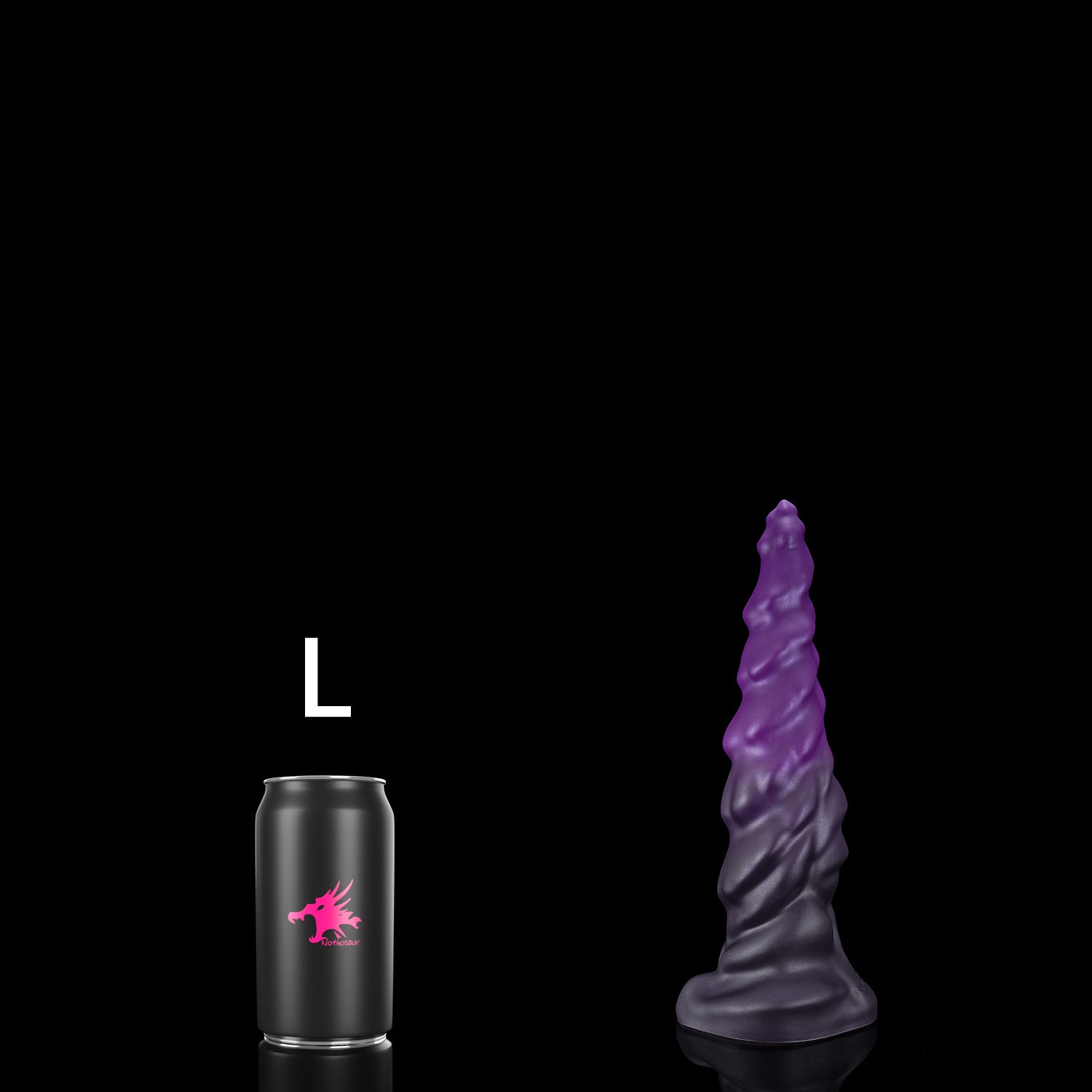 EIN fantasy unicorn dildo with a layered horn texture and wide suction-cup base - L size guide