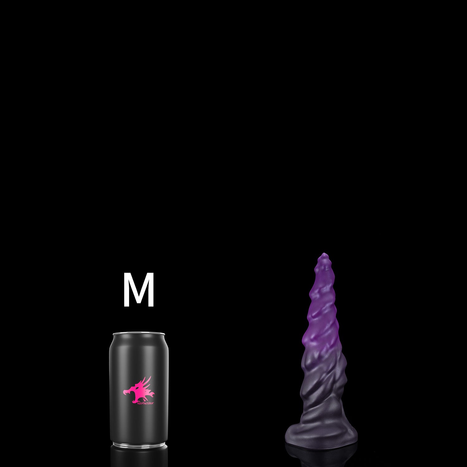 EIN fantasy unicorn dildo with a layered horn texture and wide suction-cup base - M size guide