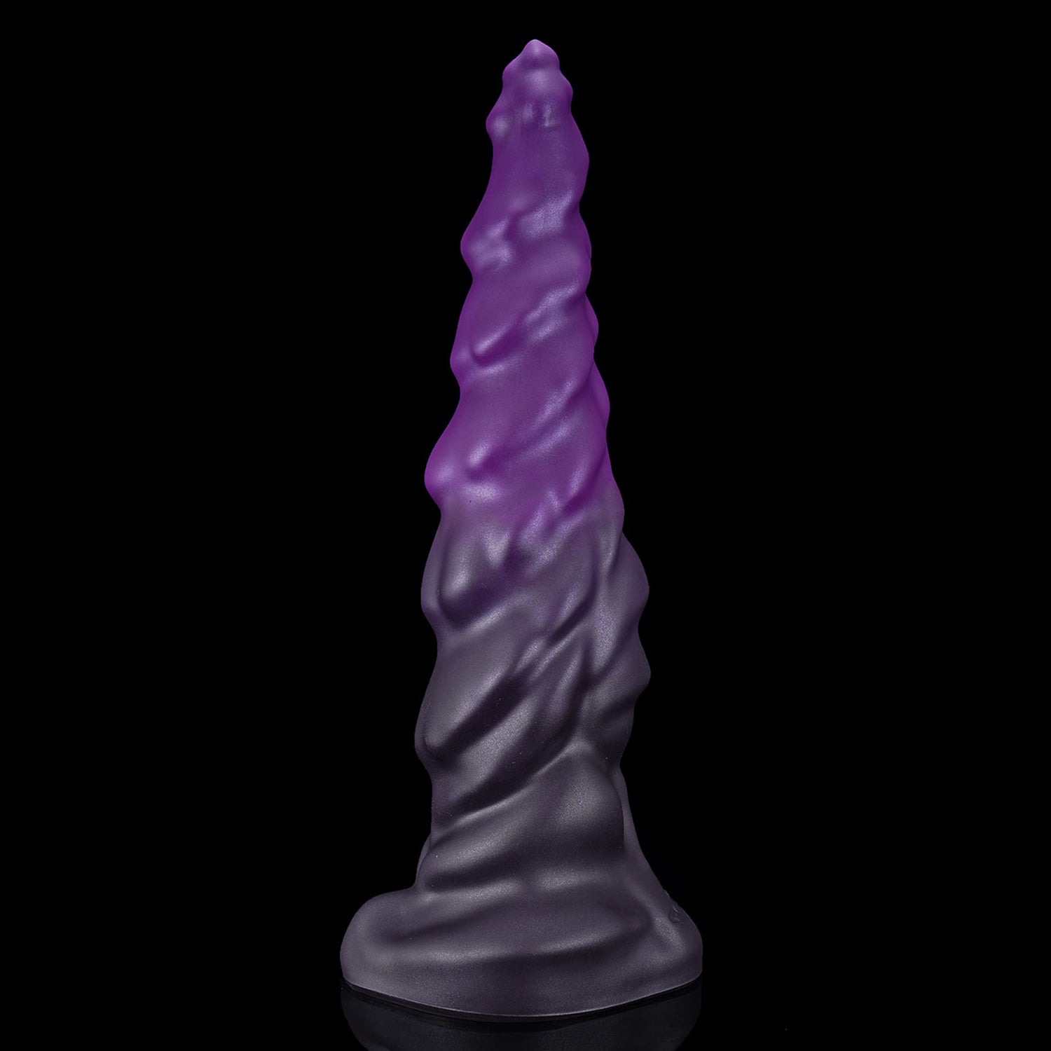 EIN fantasy unicorn dildo with a layered horn texture and wide suction-cup base - purple side profile