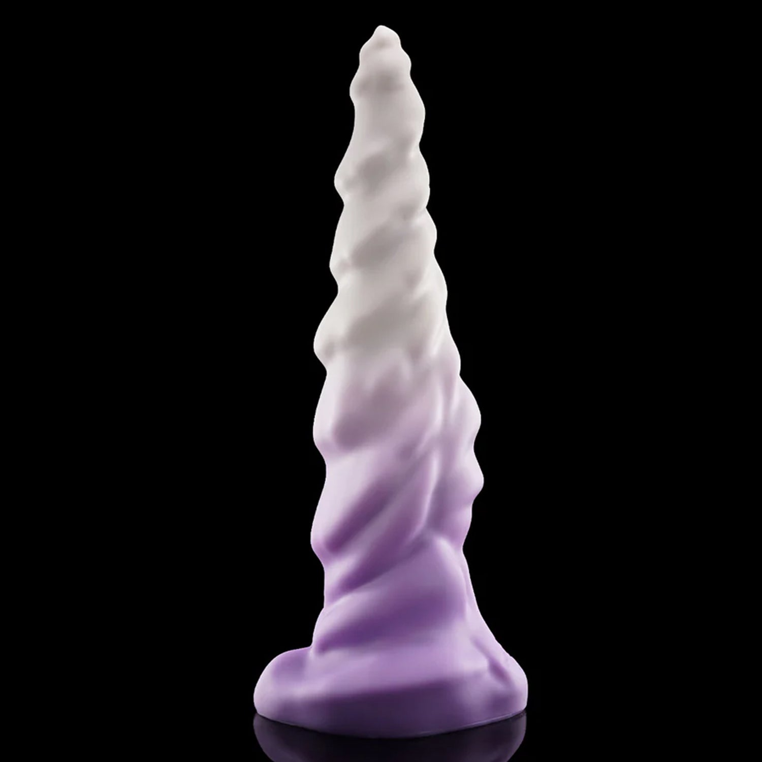 EIN fantasy unicorn dildo with a layered horn texture and wide suction-cup base - white and purple custom color side profile