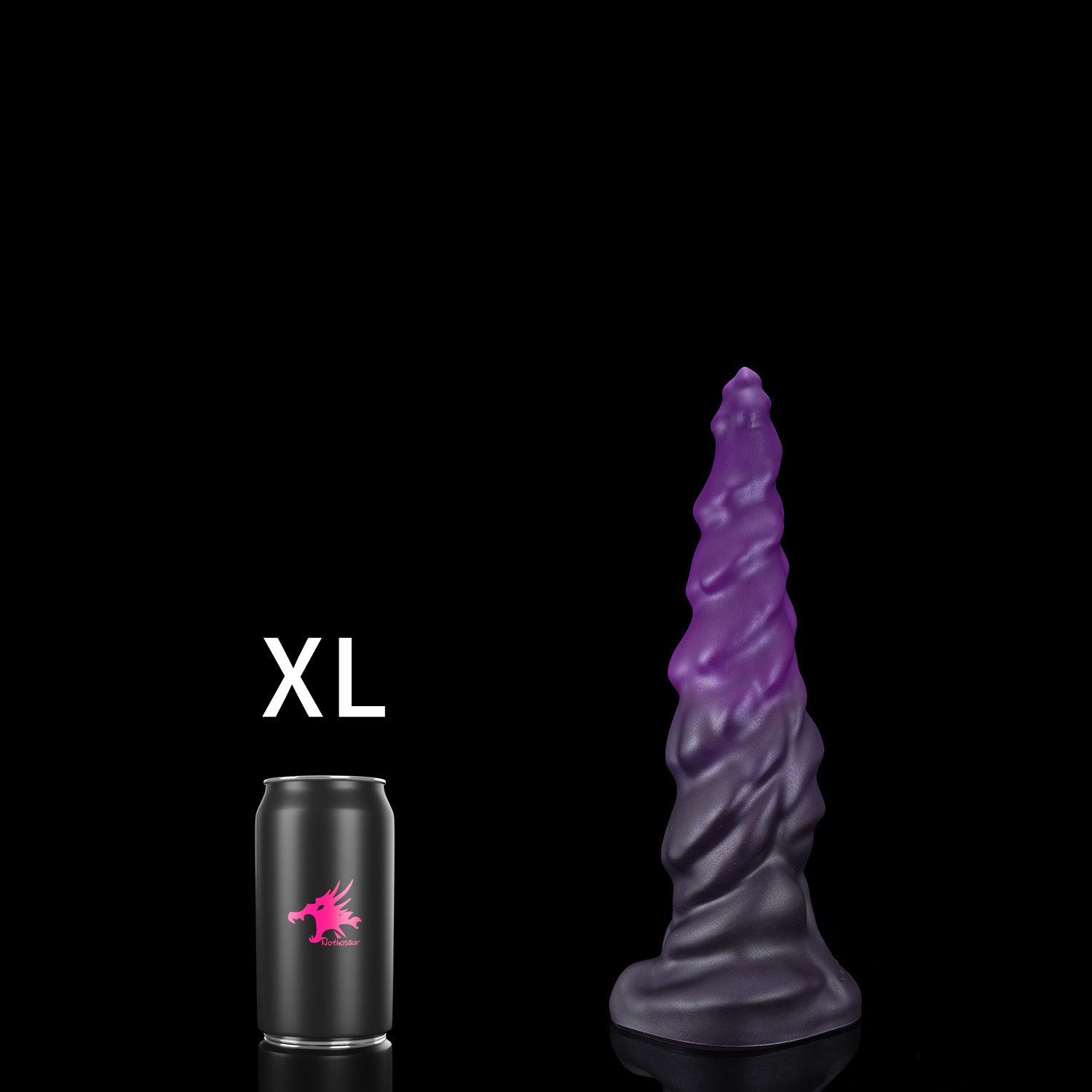 EIN fantasy unicorn dildo with a layered horn texture and wide suction-cup base - XL size guide