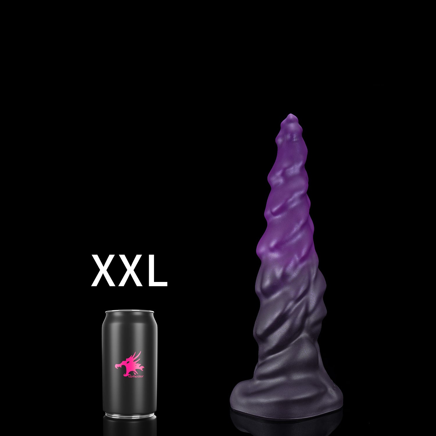 EIN fantasy unicorn dildo with a layered horn texture and wide suction-cup base - XXL size guide