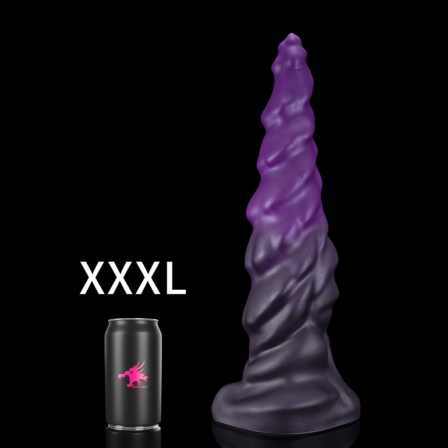 EIN fantasy unicorn dildo with a layered horn texture and wide suction-cup base - XXXL size guide