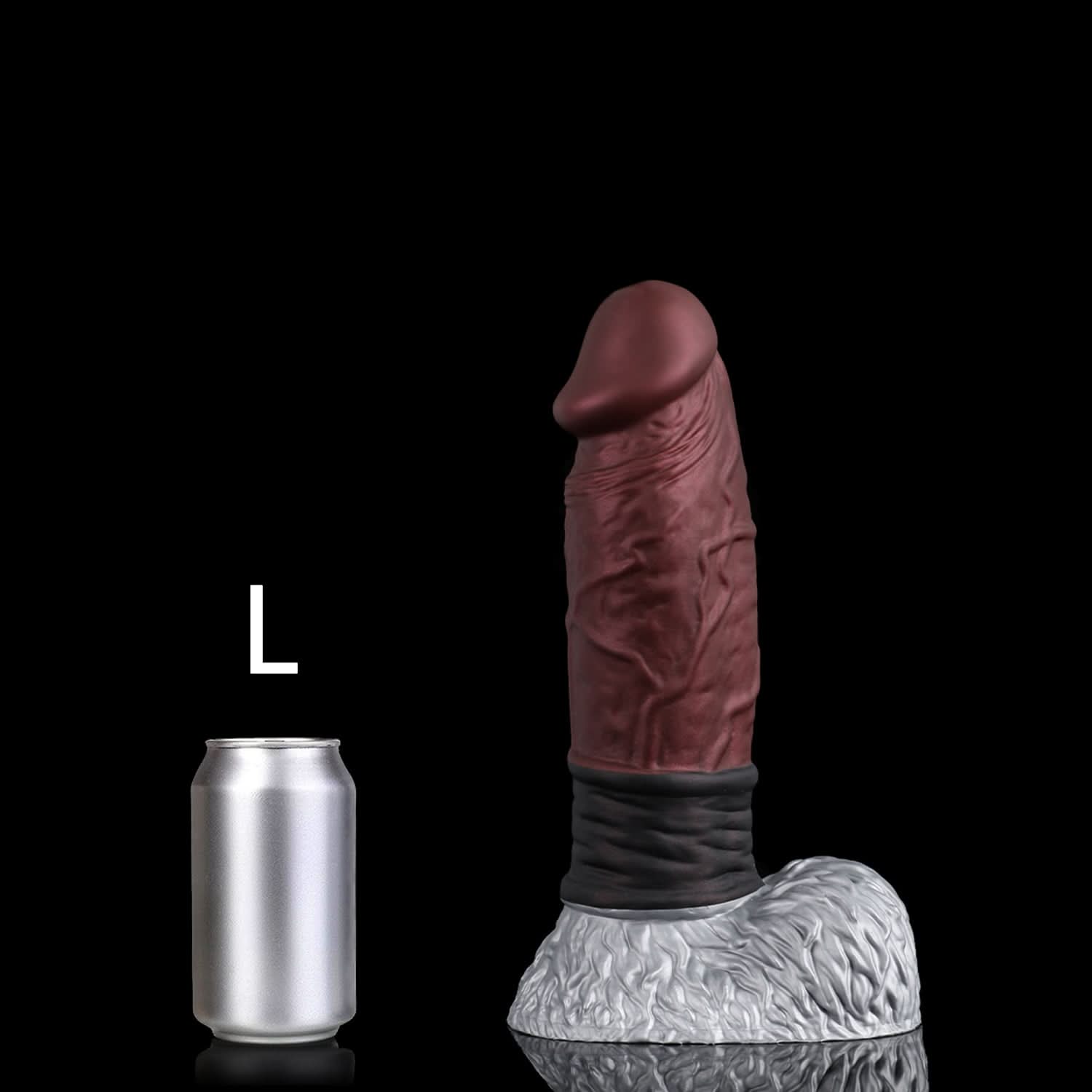 FAMARIO fantasy monster dildo with a textured shaft, sculpted furry base, and rounded balls - brown custom color L size guide