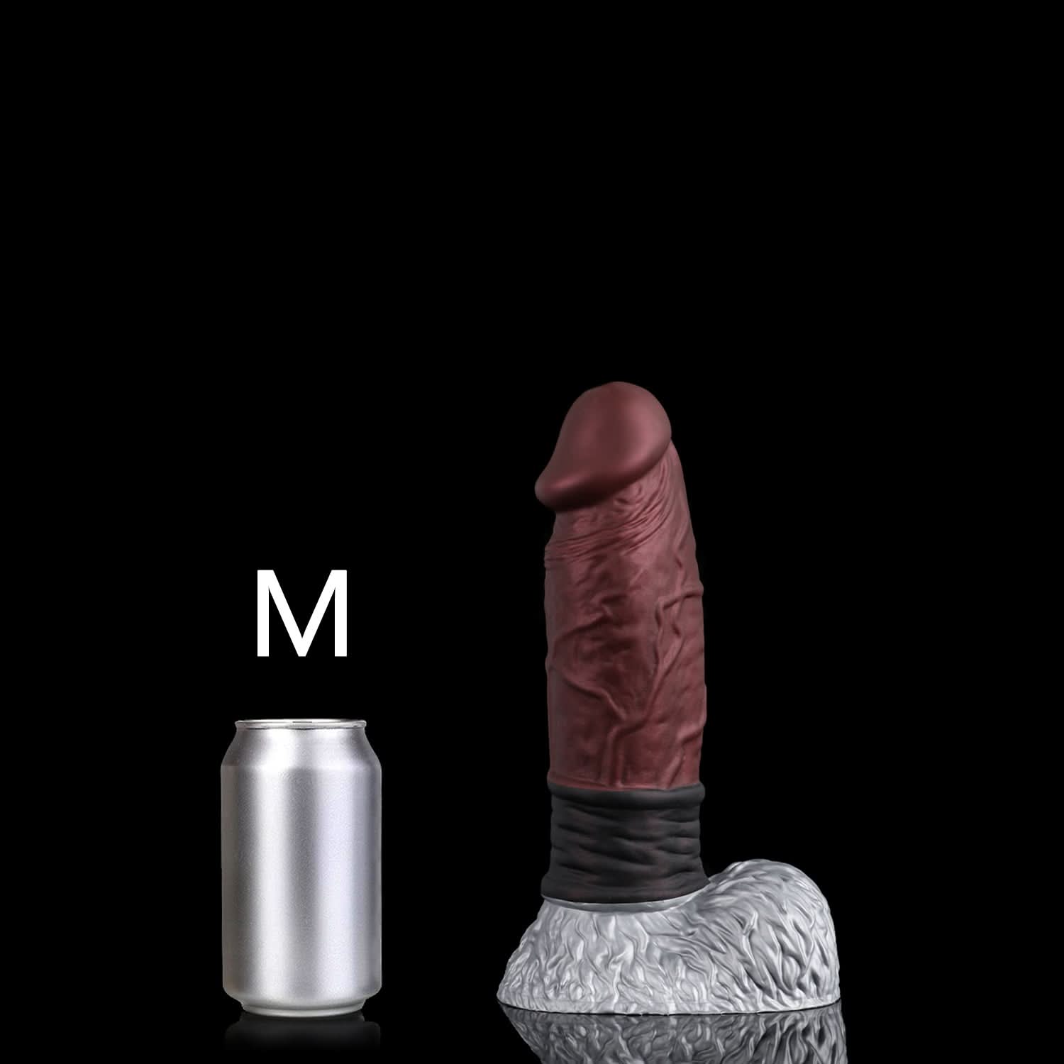 FAMARIO fantasy monster dildo with a textured shaft, sculpted furry base, and rounded balls - brown custom color M size guide