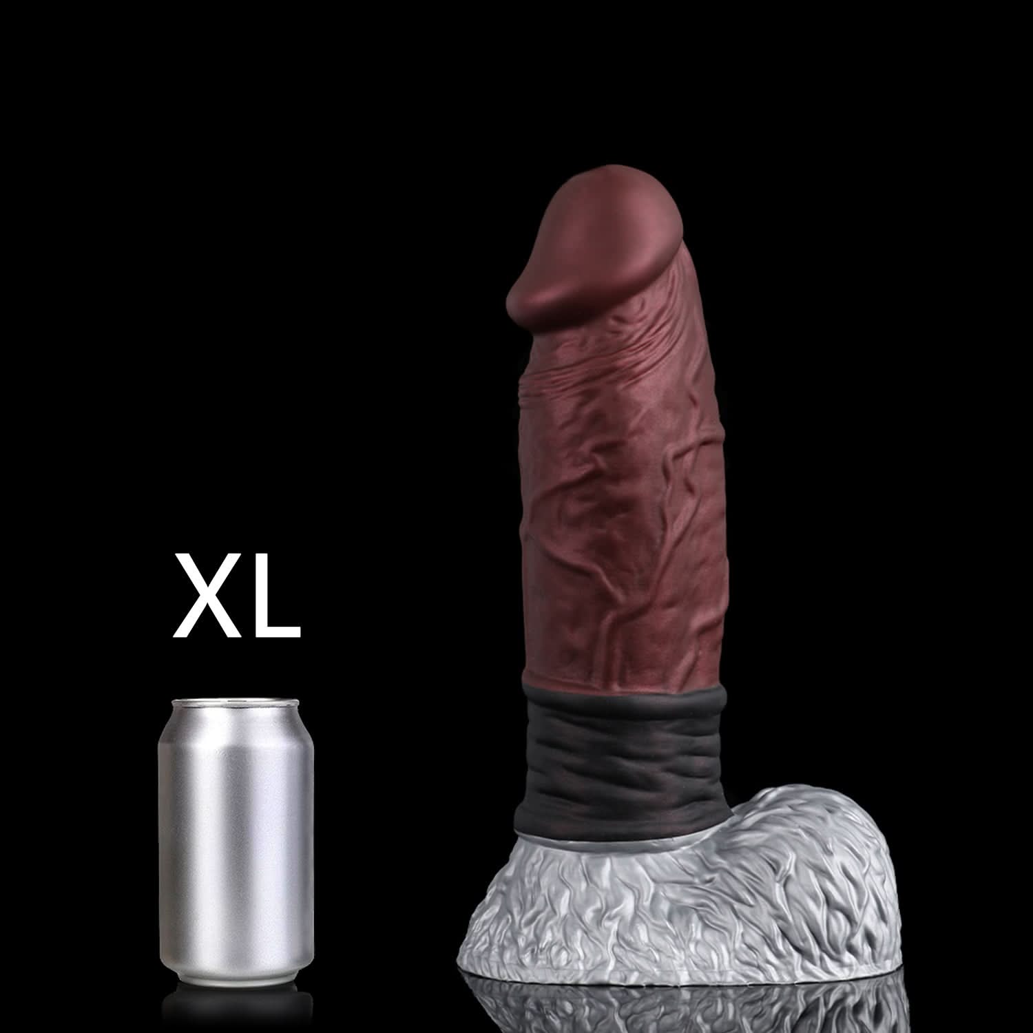 FAMARIO fantasy monster dildo with a textured shaft, sculpted furry base, and rounded balls - brown custom color XL size guide