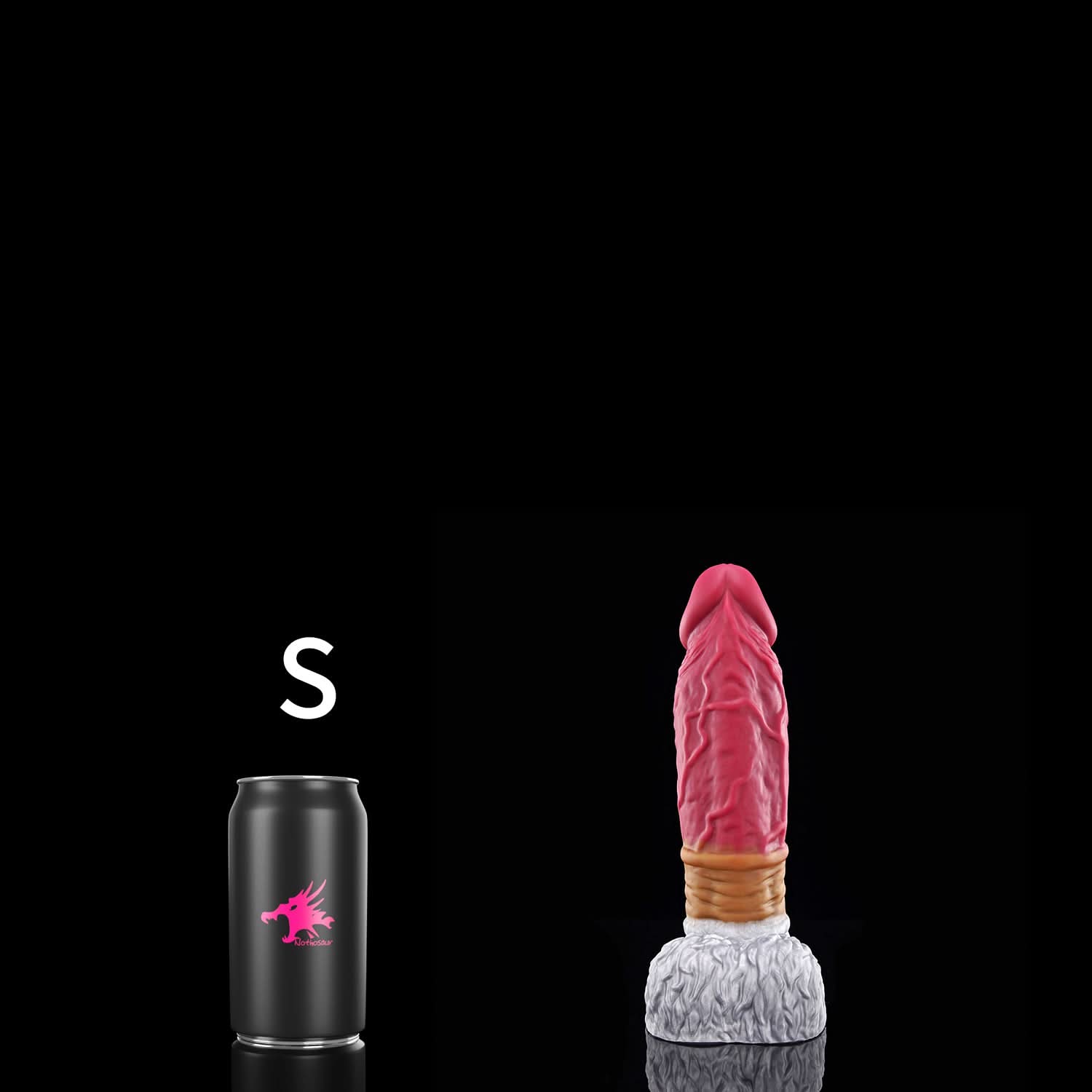 FAMARIO fantasy monster dildo with a textured shaft, sculpted furry base, and rounded balls - S size guide
