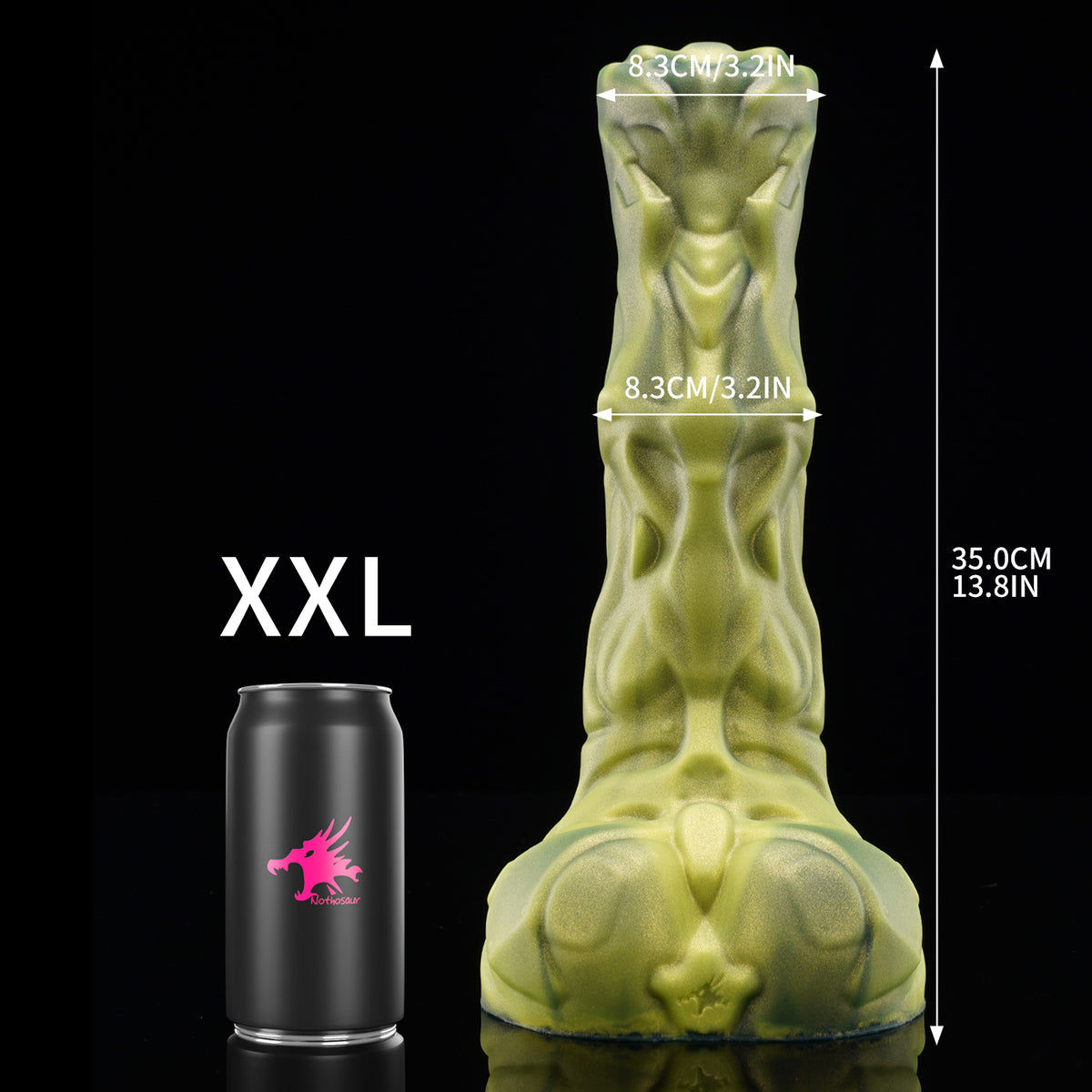FIGURE fantasy horse dildo with a textured biomechanical shaft, sculpted head, and rounded balls - XXL size guide
