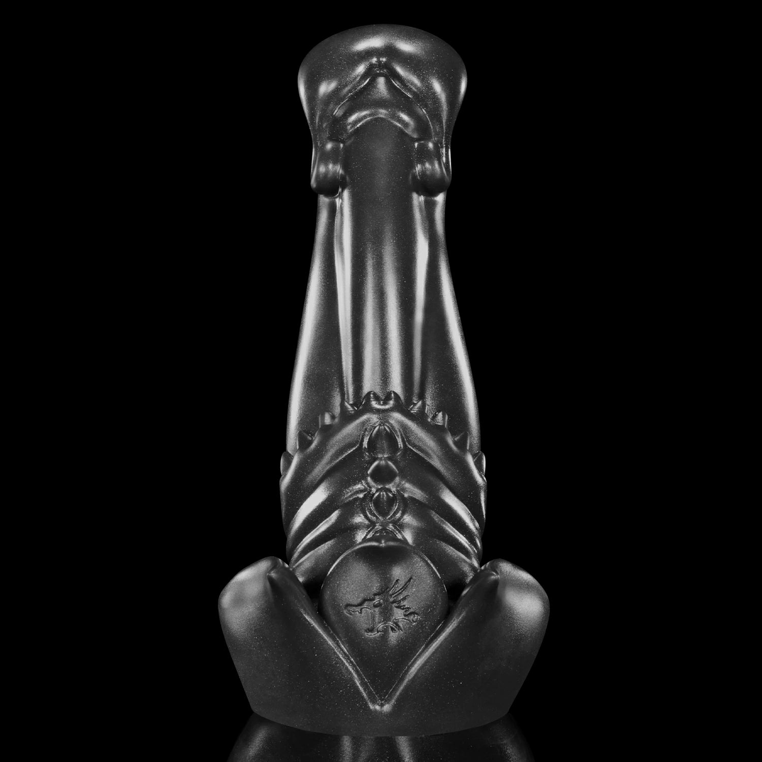 GLOSSY BEELZEBUB fantasy dildo with a rounded head, tendril-like details, serrated texture, and glossy finish - black custom color side profile
